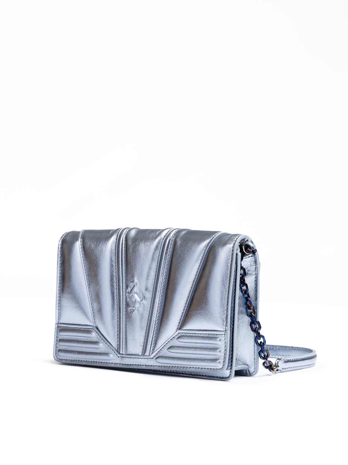 Ferrari Metal light blue GT patent leather bag with chain | Regal Royce