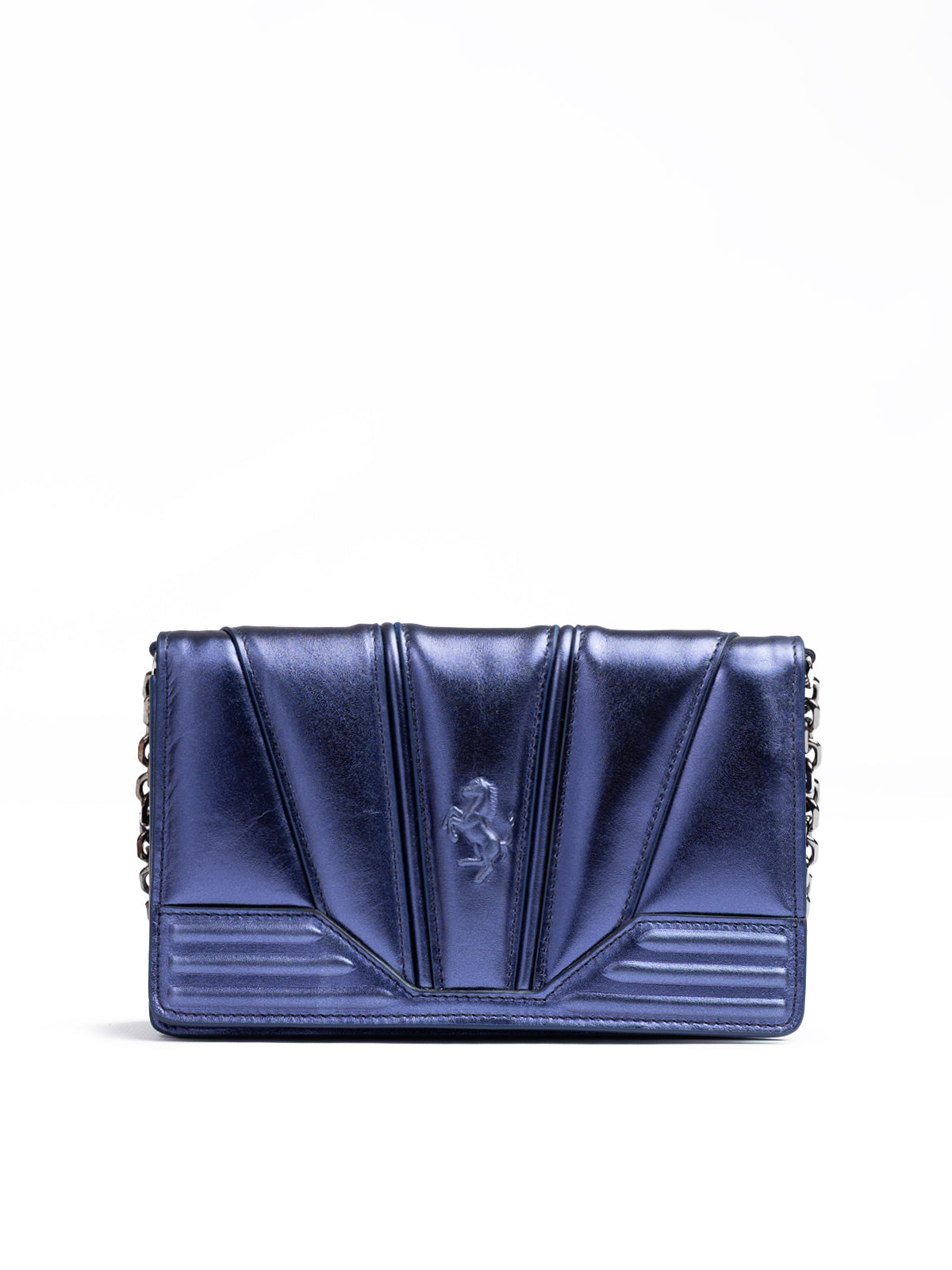 Ferrari Metal blue GT patent leather bag with chain | Regal Royce