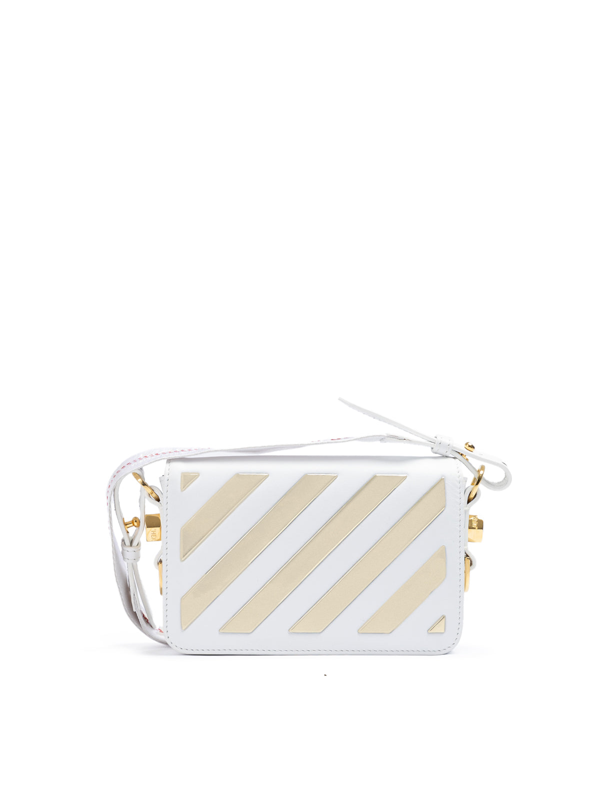 Off-White White/Gold  Metallic Stripe Mini Crossbody Bag | Regal Royce