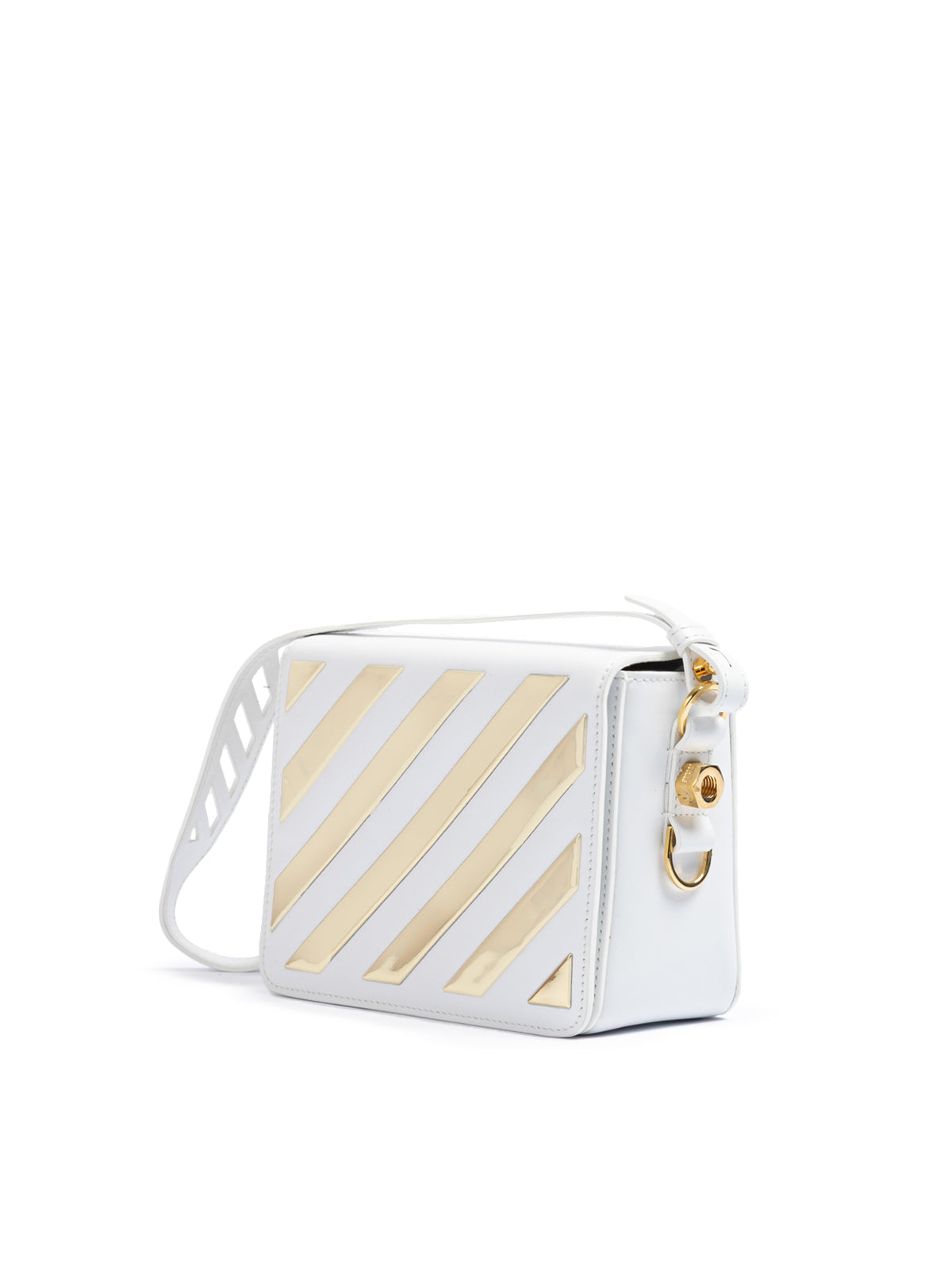 Off-White White/Gold  Metallic Stripe Crossbody Bag | Regal Royce