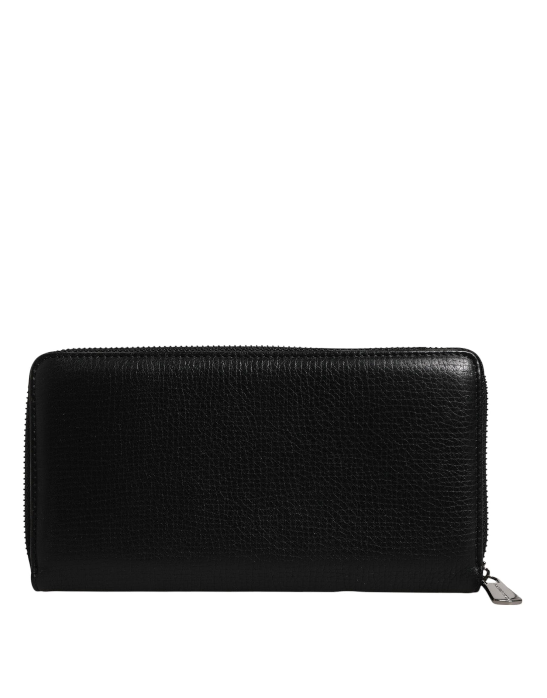 Dolce & Gabbana Black Calfskin Leather Logo Zip Around Continental Wallet | Regal Royce