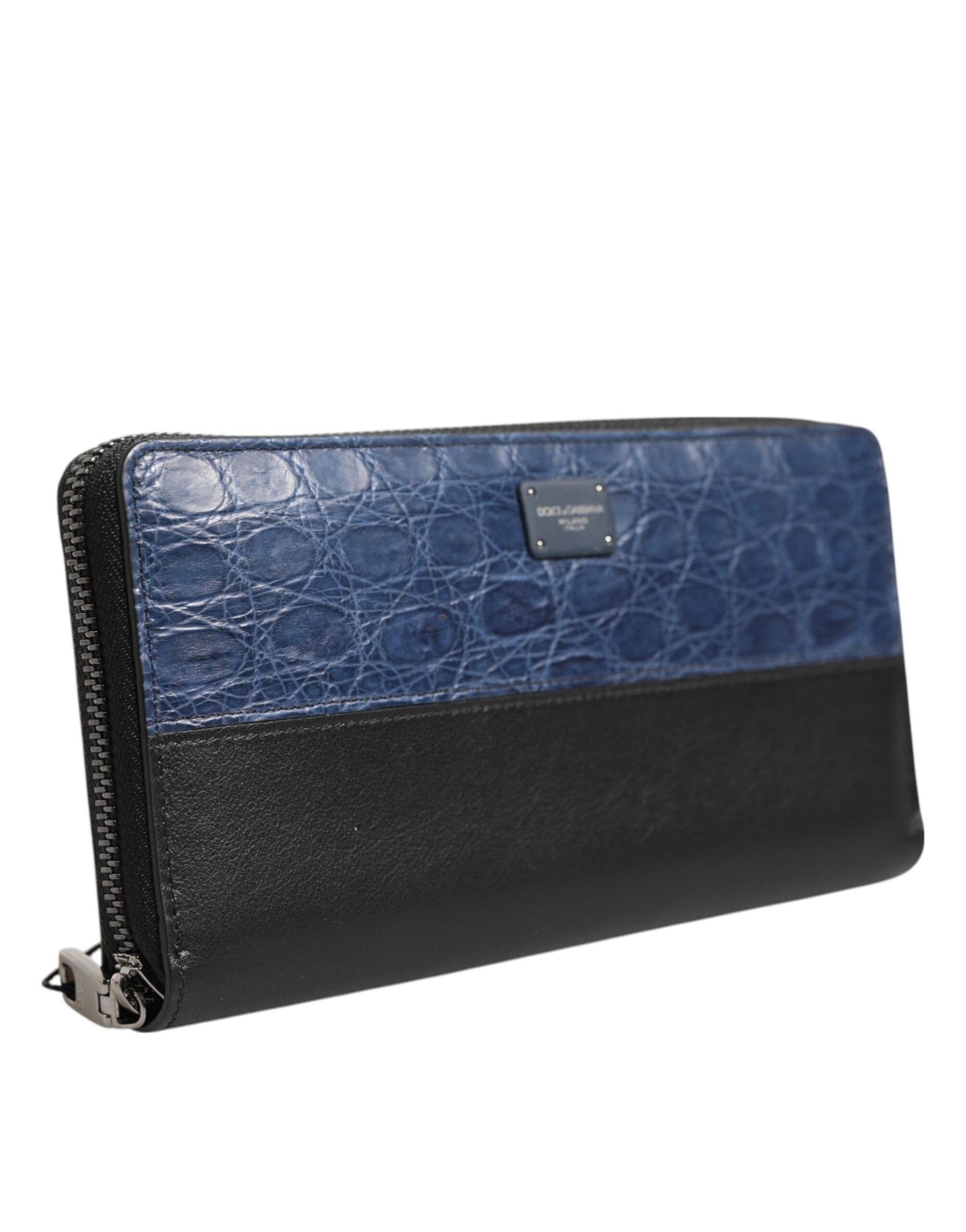 Dolce & Gabbana Black Blue Exotic Leather Men Continental Clutch Wallet | Regal Royce