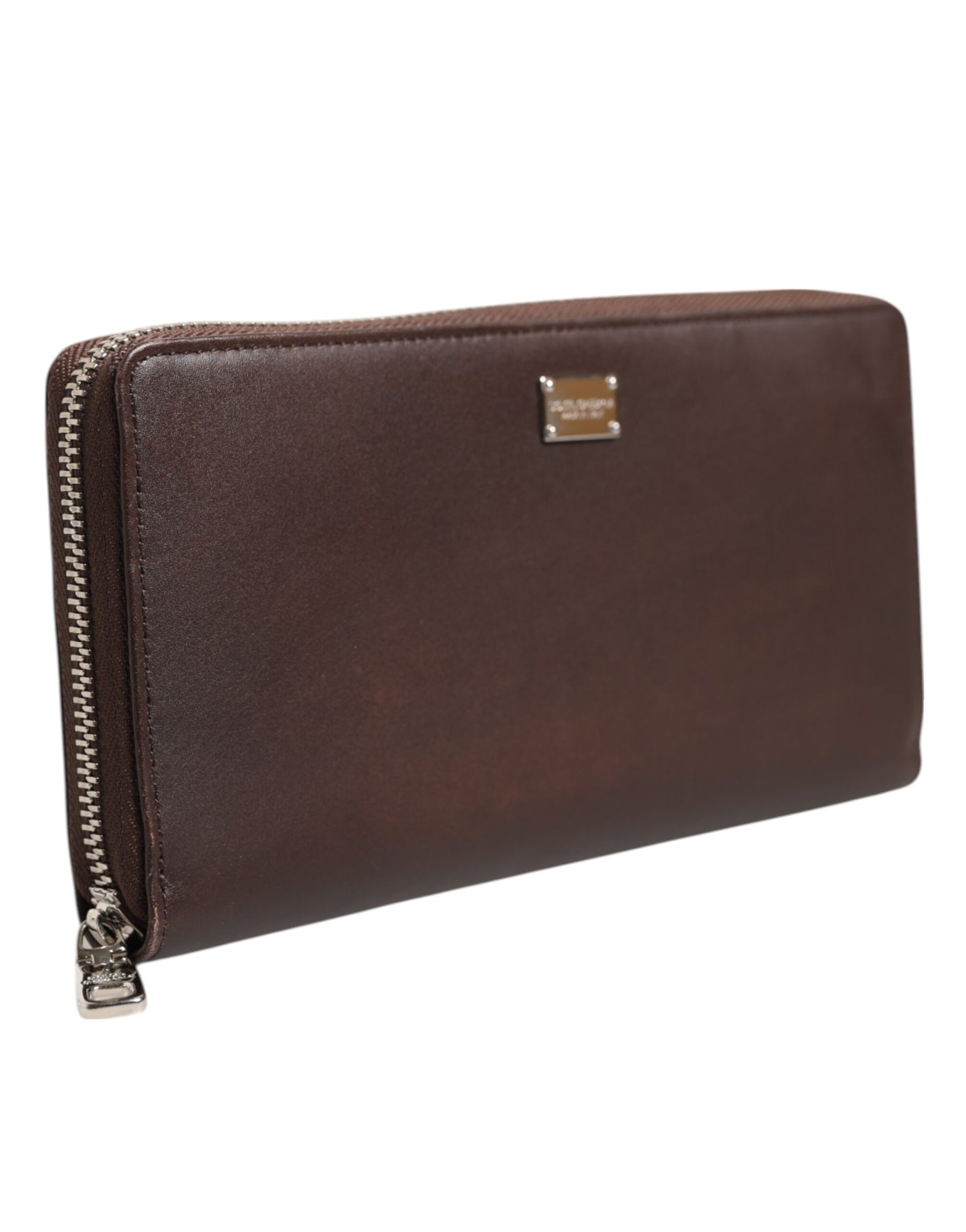 Dolce & Gabbana Brown Calfskin Leather Logo Zip Around Continental Wallet | Regal Royce