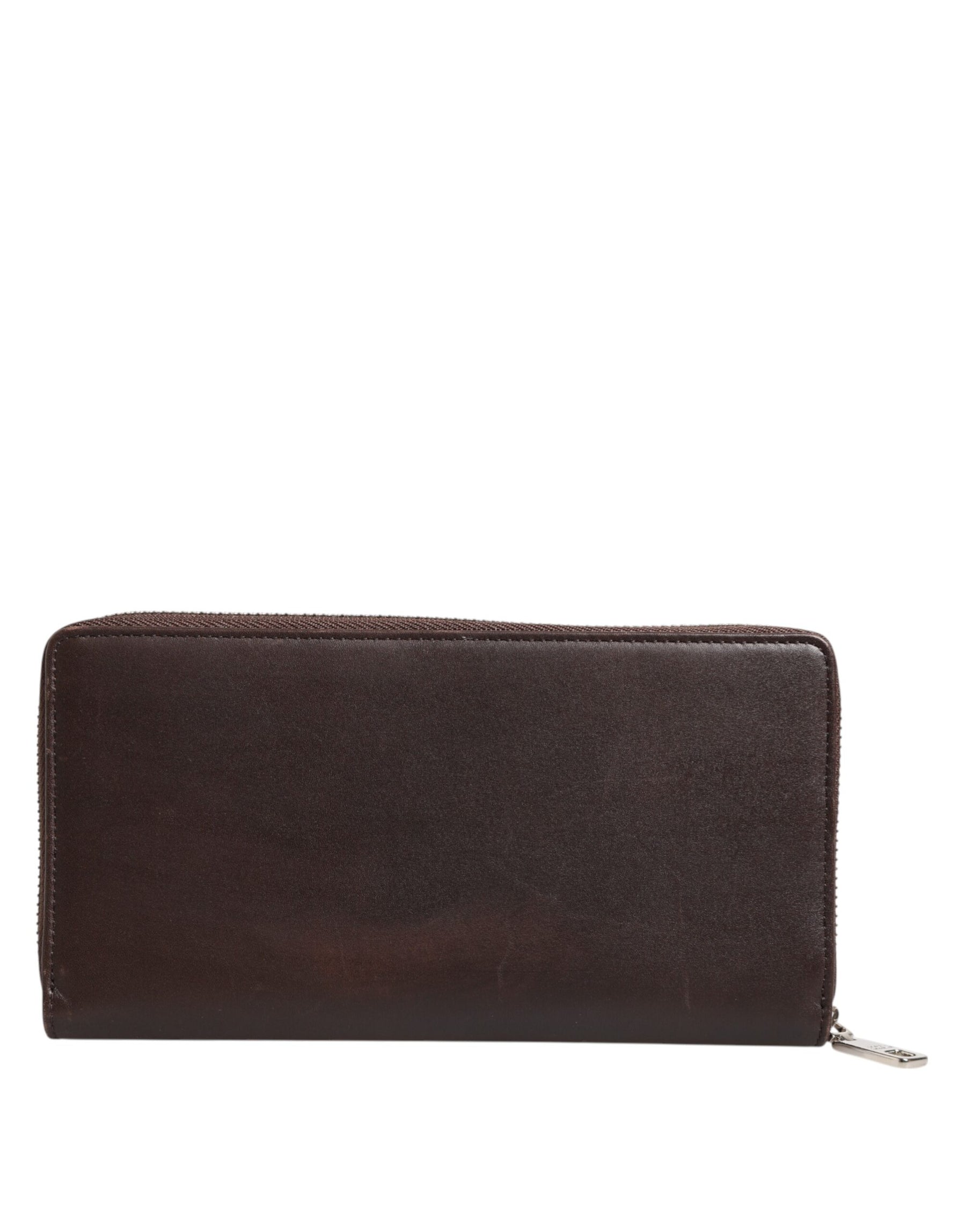 Dolce & Gabbana Brown Calfskin Leather Logo Zip Around Continental Wallet | Regal Royce