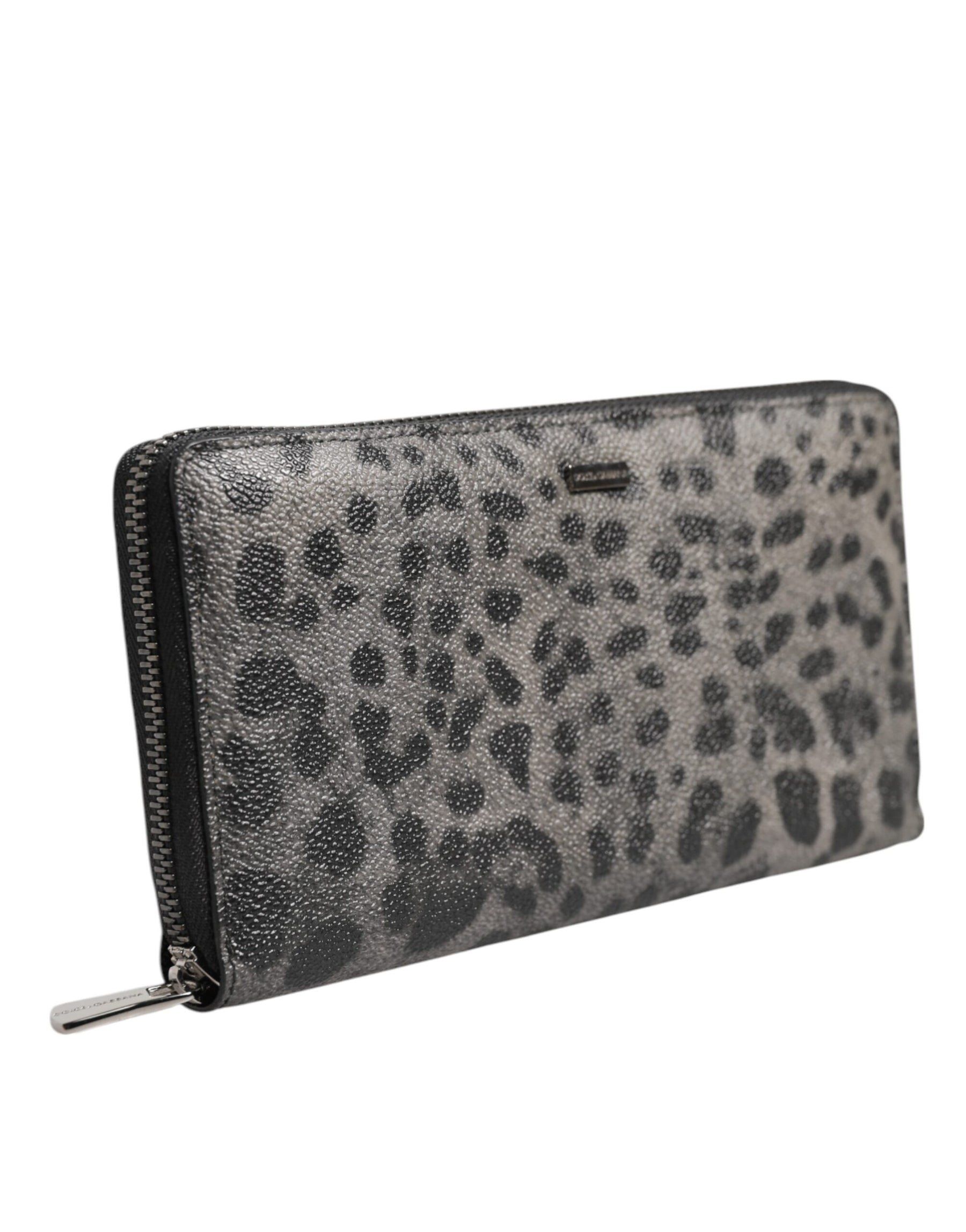 Dolce & Gabbana Black Gray Leopard Leather Zip Around Continental Wallet | Regal Royce
