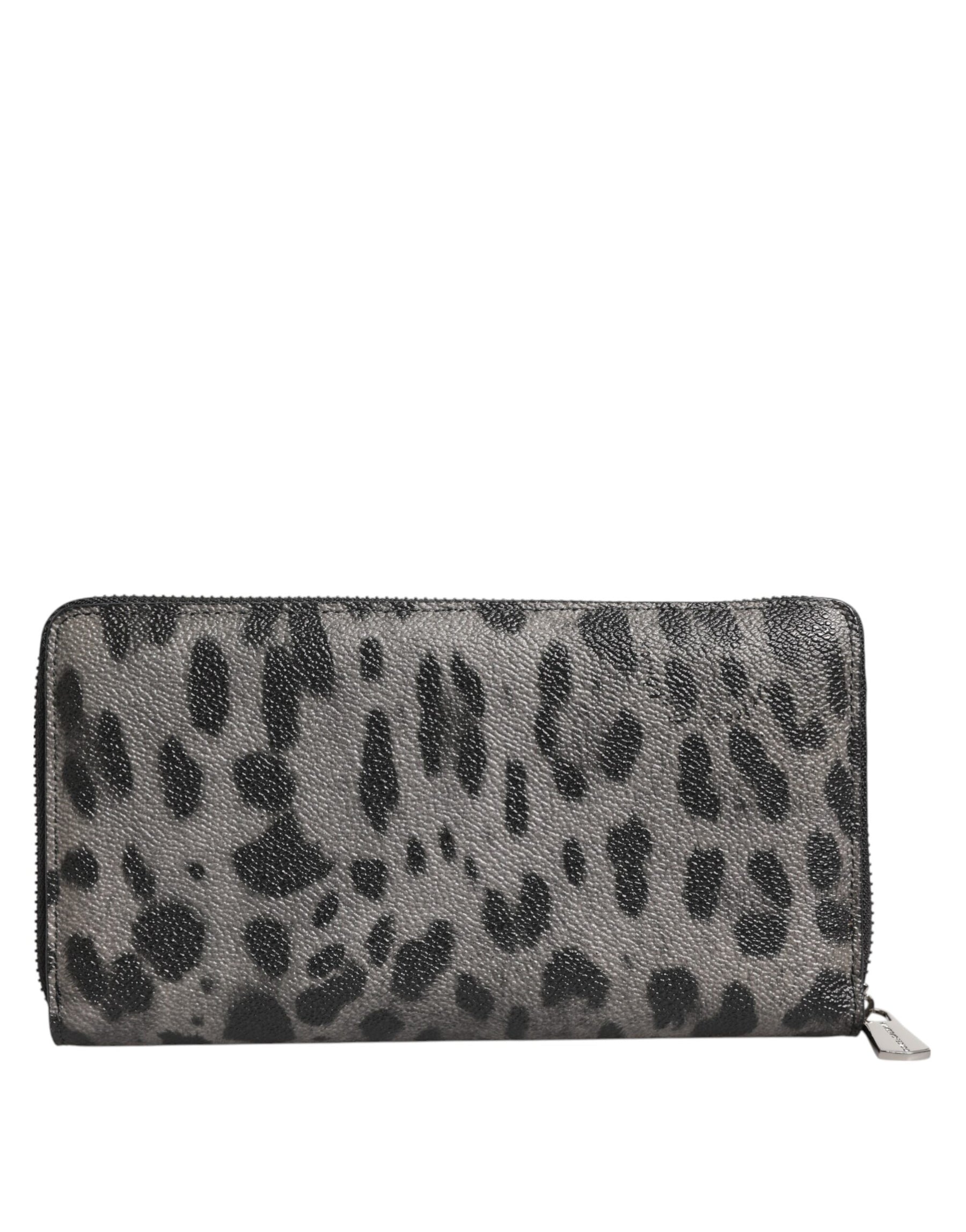 Dolce & Gabbana Black Gray Leopard Leather Zip Around Continental Wallet | Regal Royce