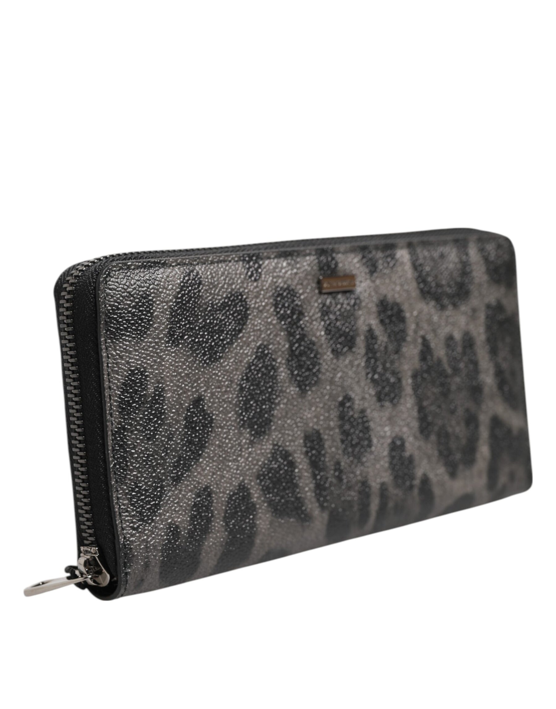 Dolce & Gabbana Black Gray Leopard Leather Zip Around Continental Wallet | Regal Royce