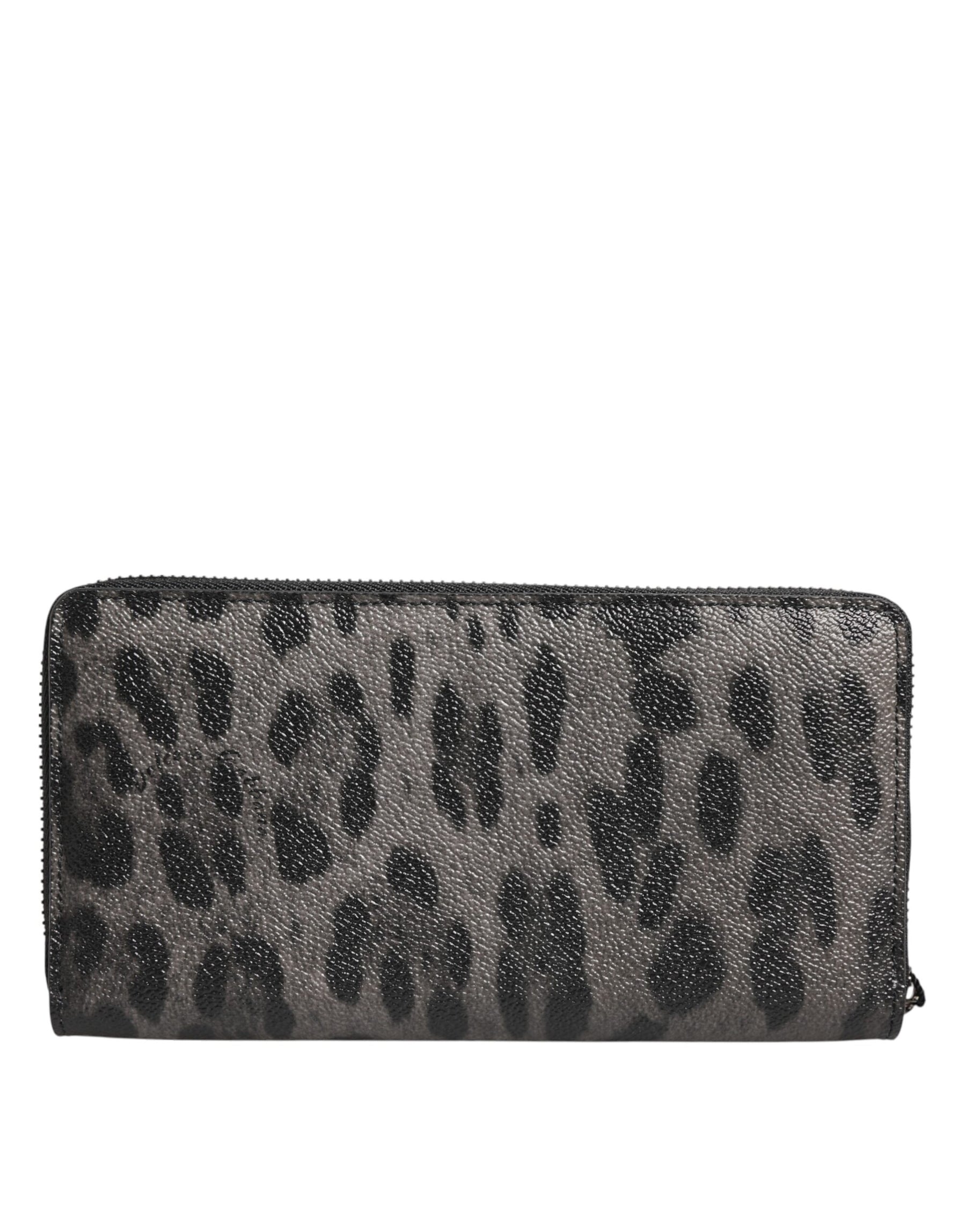 Dolce & Gabbana Black Gray Leopard Leather Zip Around Continental Wallet | Regal Royce