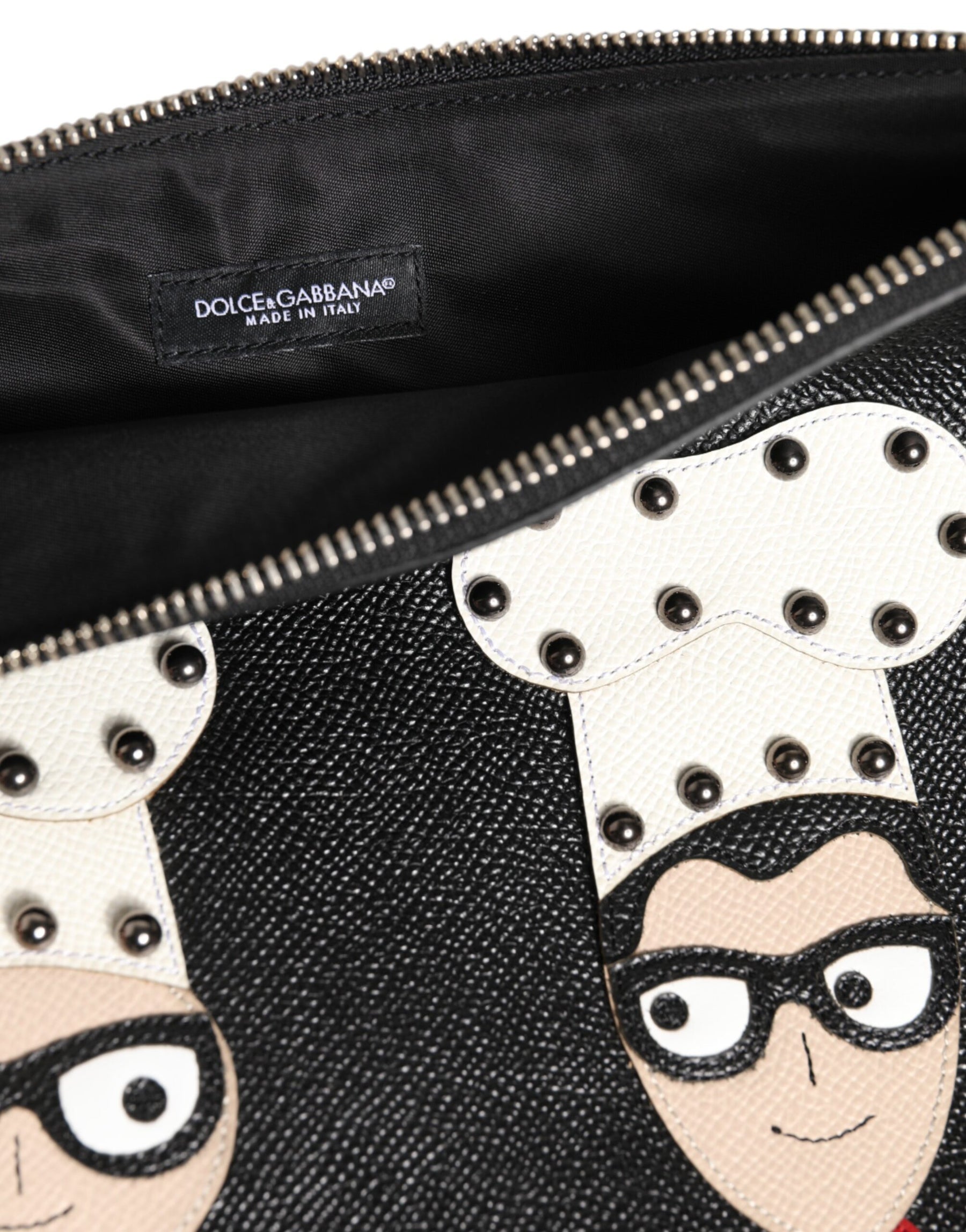 Dolce & Gabbana Black Leather #DGFAMILY Embellished Men Clutch Pouch Bag | Regal Royce