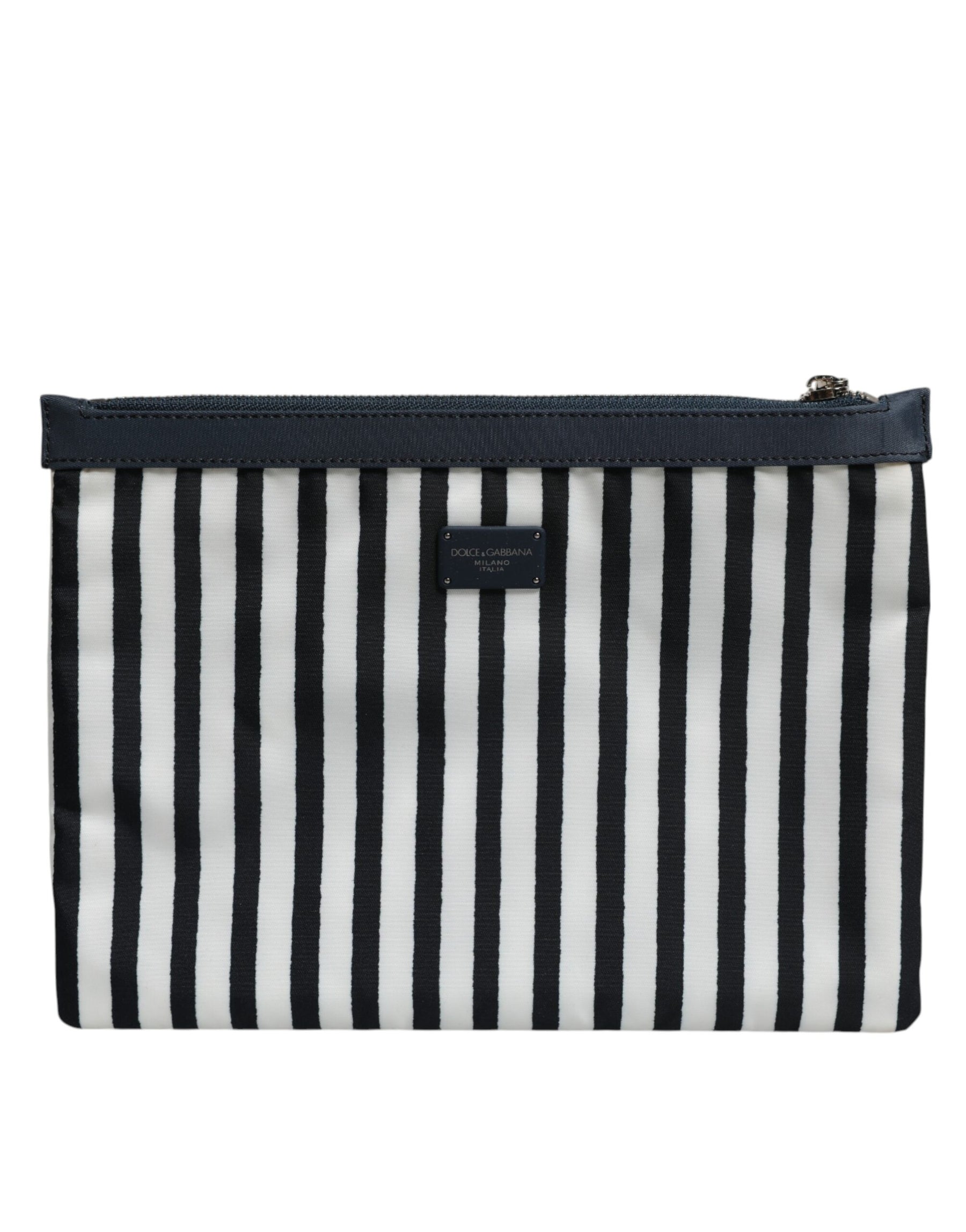 Dolce & Gabbana Black White Striped Logo Plaque Clutch Pouch Bag | Regal Royce