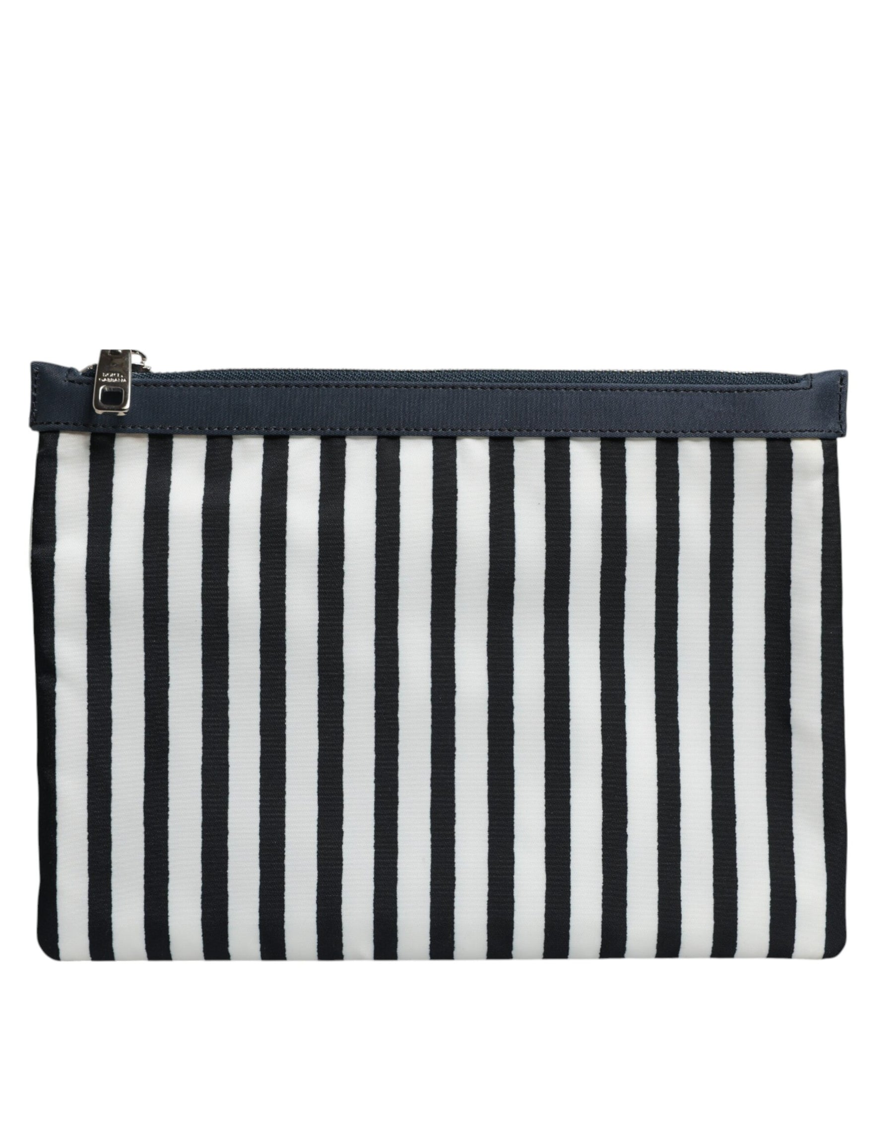 Dolce & Gabbana Black White Striped Logo Plaque Clutch Pouch Bag | Regal Royce