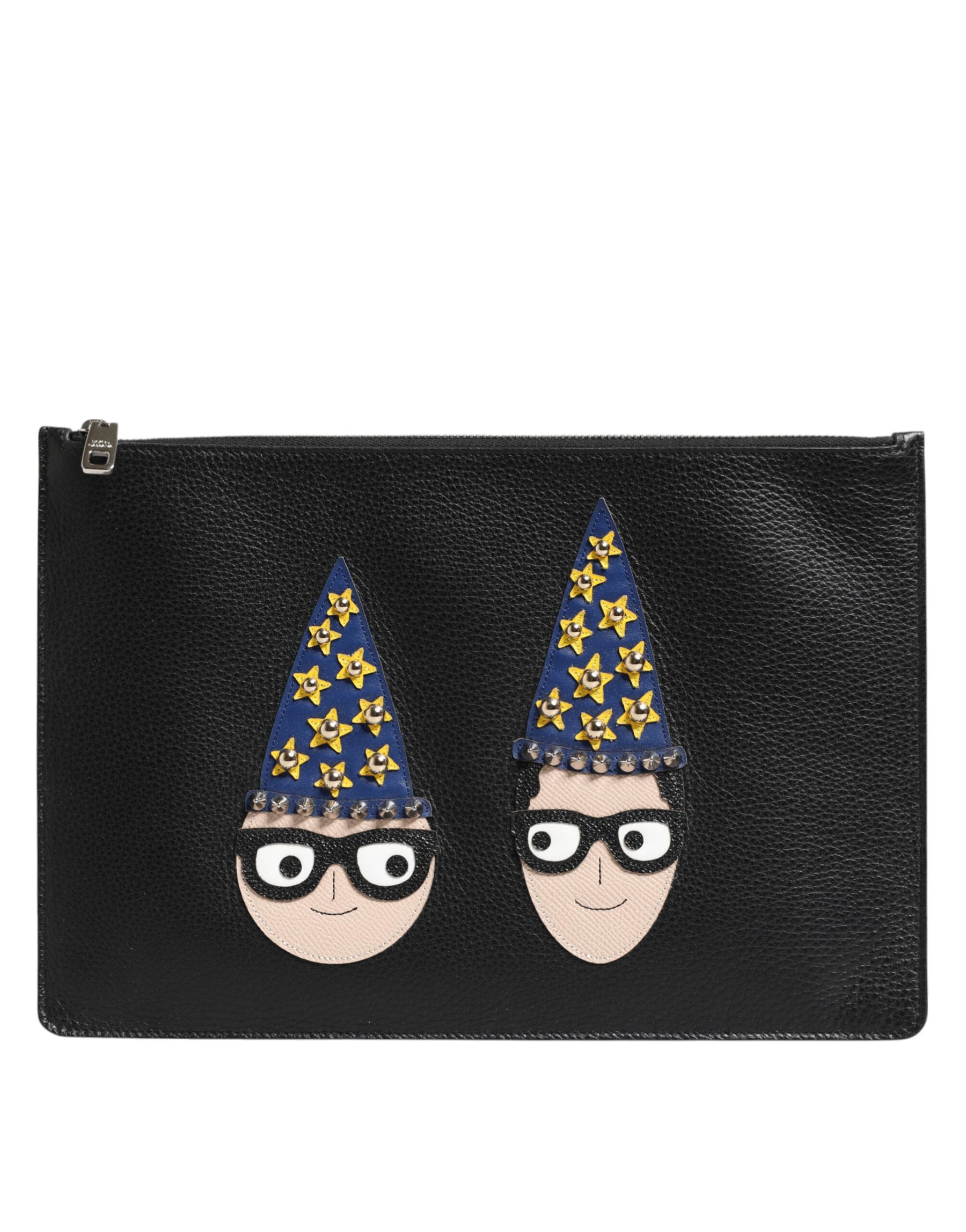 Dolce & Gabbana Black Leather #DGFAMILY Embellished Men Clutch Pouch Bag | Regal Royce