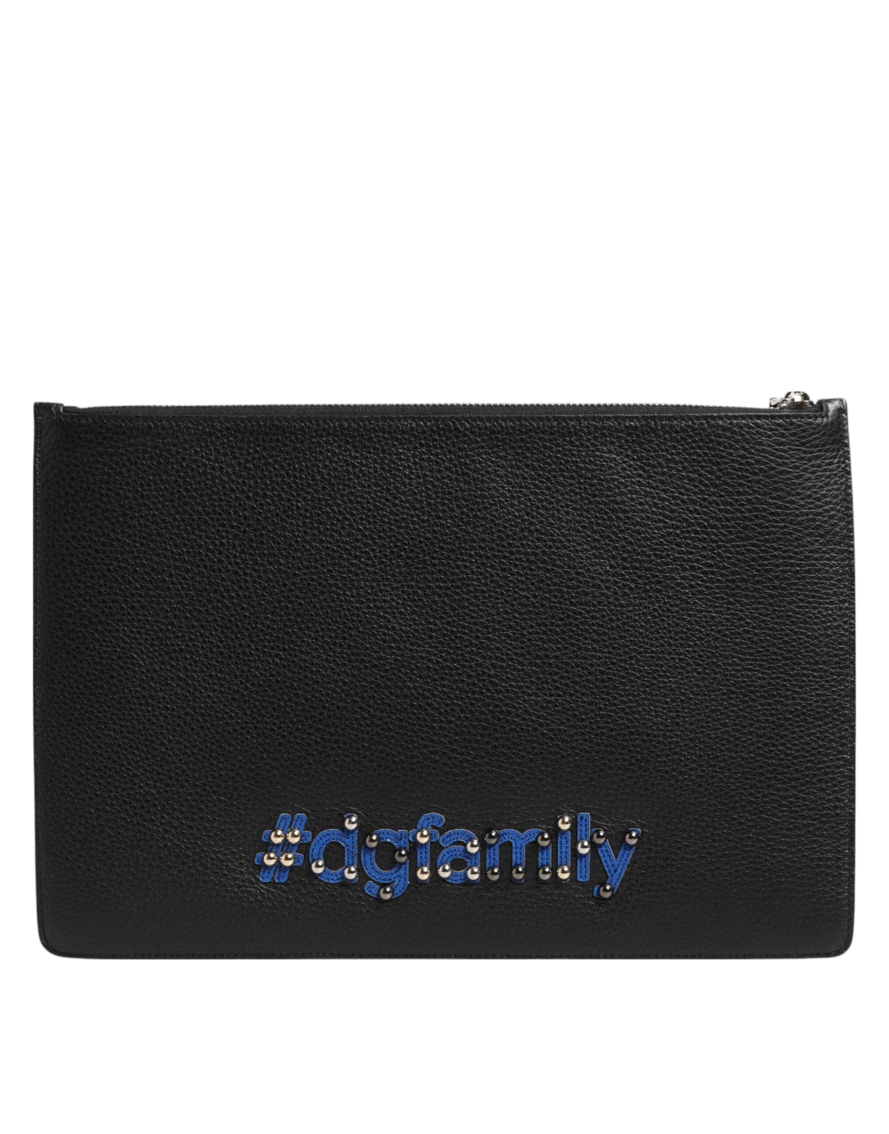 Dolce & Gabbana Black Leather #DGFAMILY Embellished Men Clutch Pouch Bag | Regal Royce