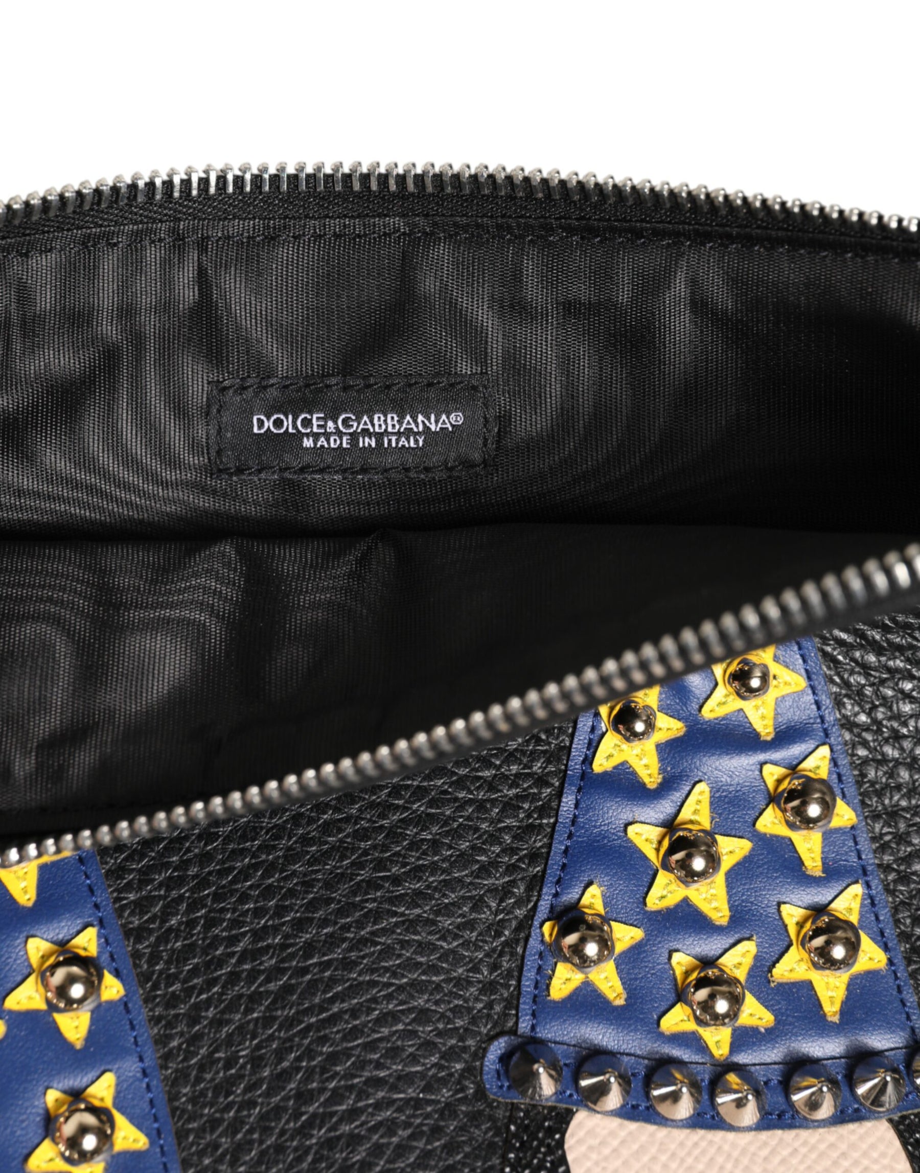 Dolce & Gabbana Black Leather #DGFAMILY Embellished Men Clutch Pouch Bag | Regal Royce