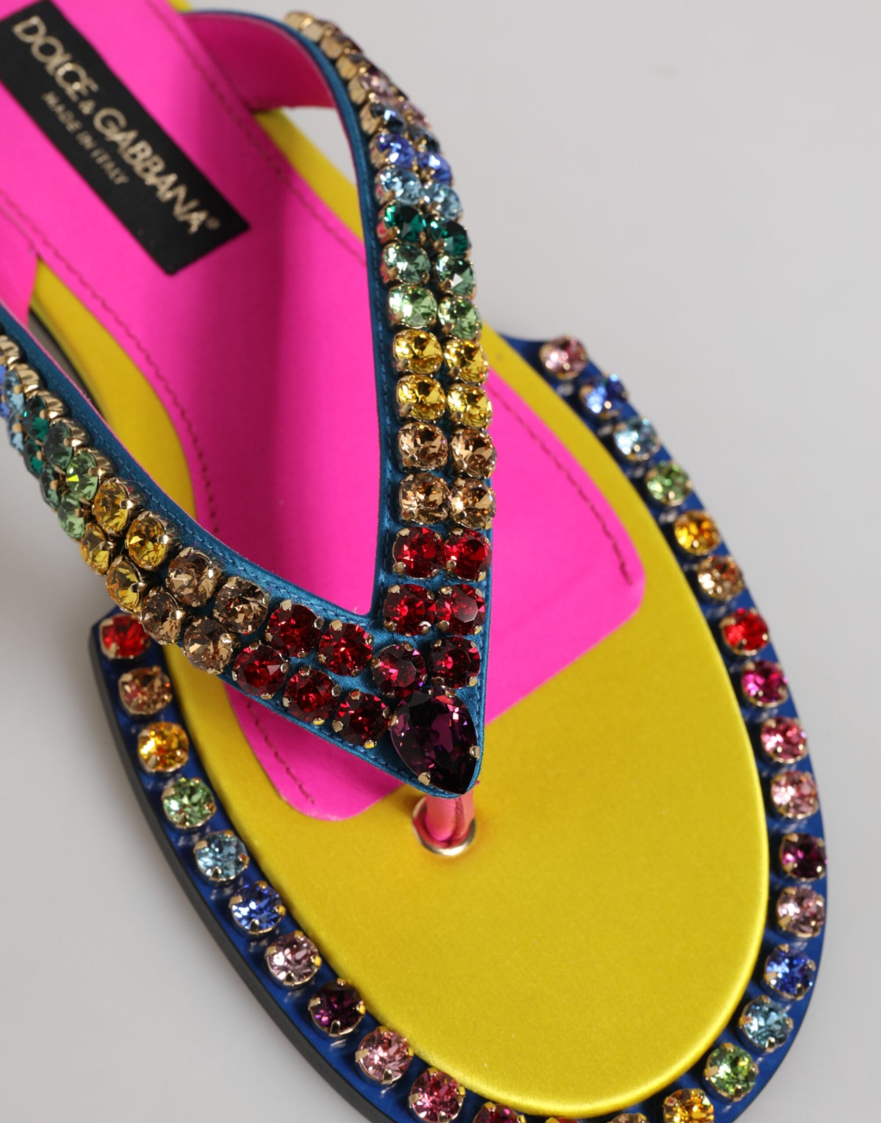 Dolce & Gabbana Multicolor Rhinestone Flip Flop Flat Sandals Shoes | Regal Royce
