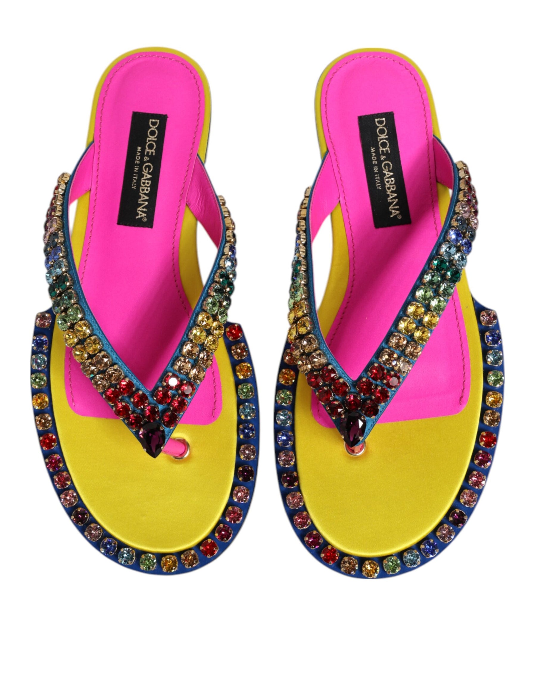 Dolce & Gabbana Multicolor Rhinestone Flip Flop Flat Sandals Shoes | Regal Royce