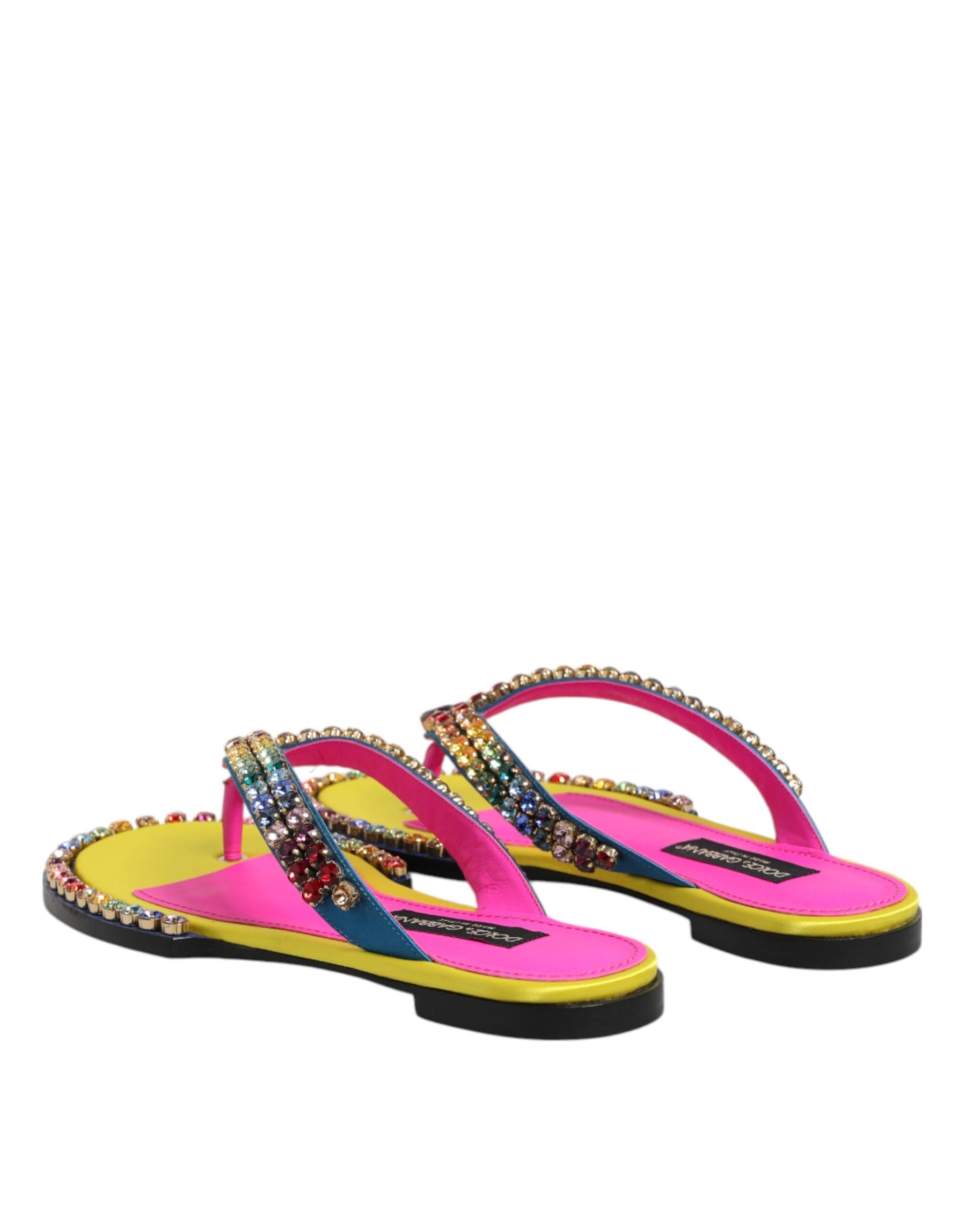 Dolce & Gabbana Multicolor Rhinestone Flip Flop Flat Sandals Shoes | Regal Royce