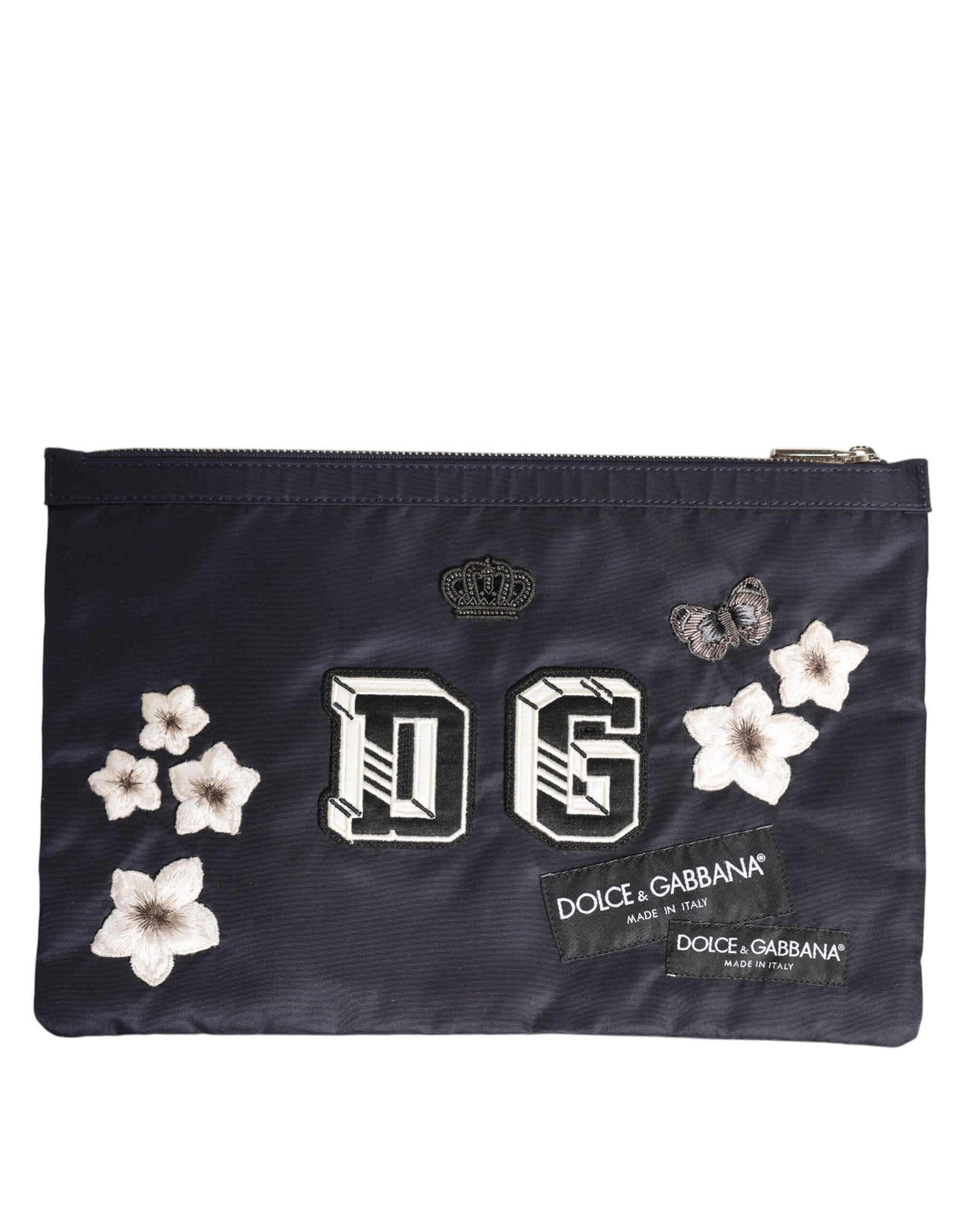 Dolce & Gabbana Blue DG Logo Patch Embellished Pouch Clutch Men Borse Bag | Regal Royce