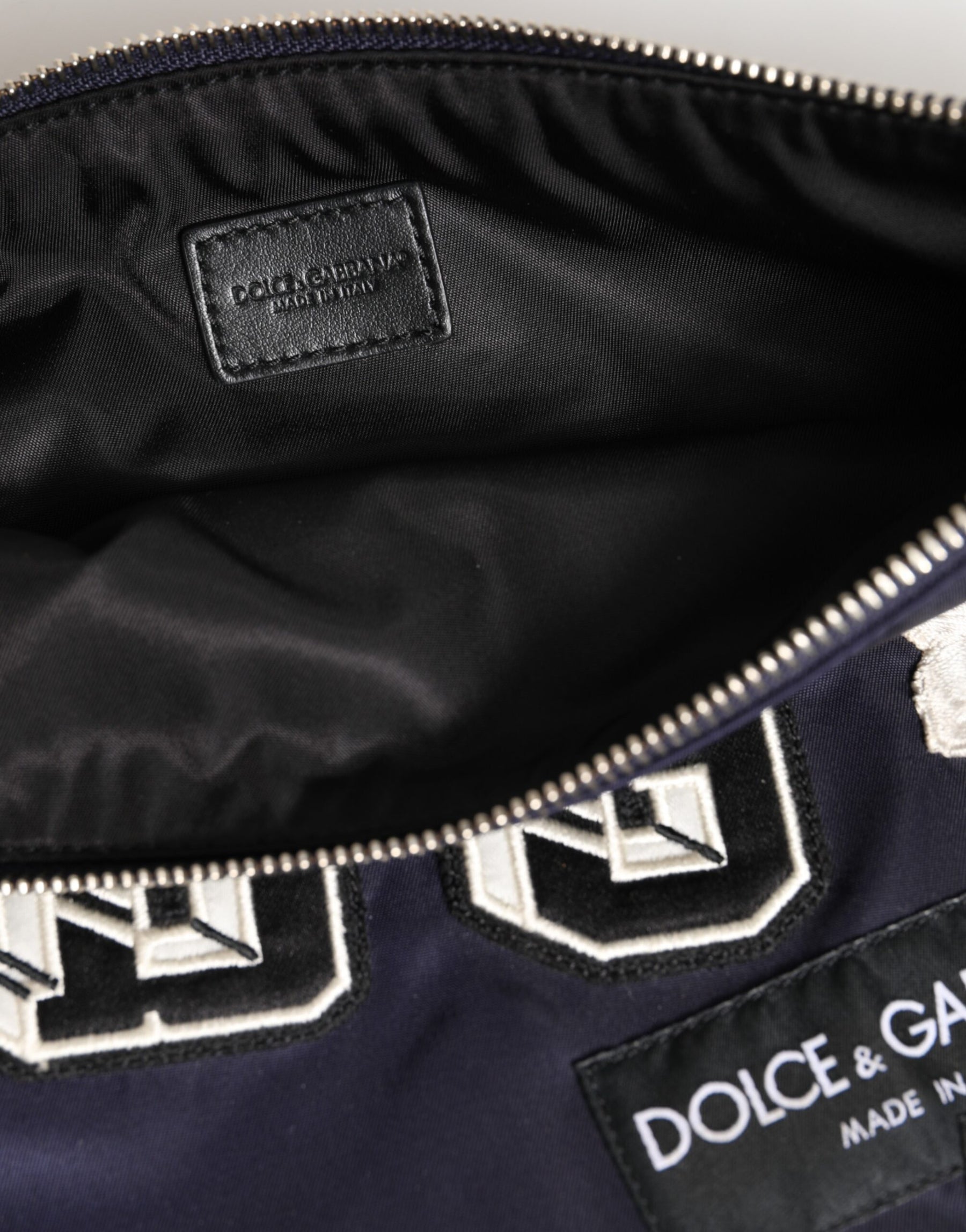 Dolce & Gabbana Blue DG Logo Patch Embellished Pouch Clutch Men Borse Bag | Regal Royce