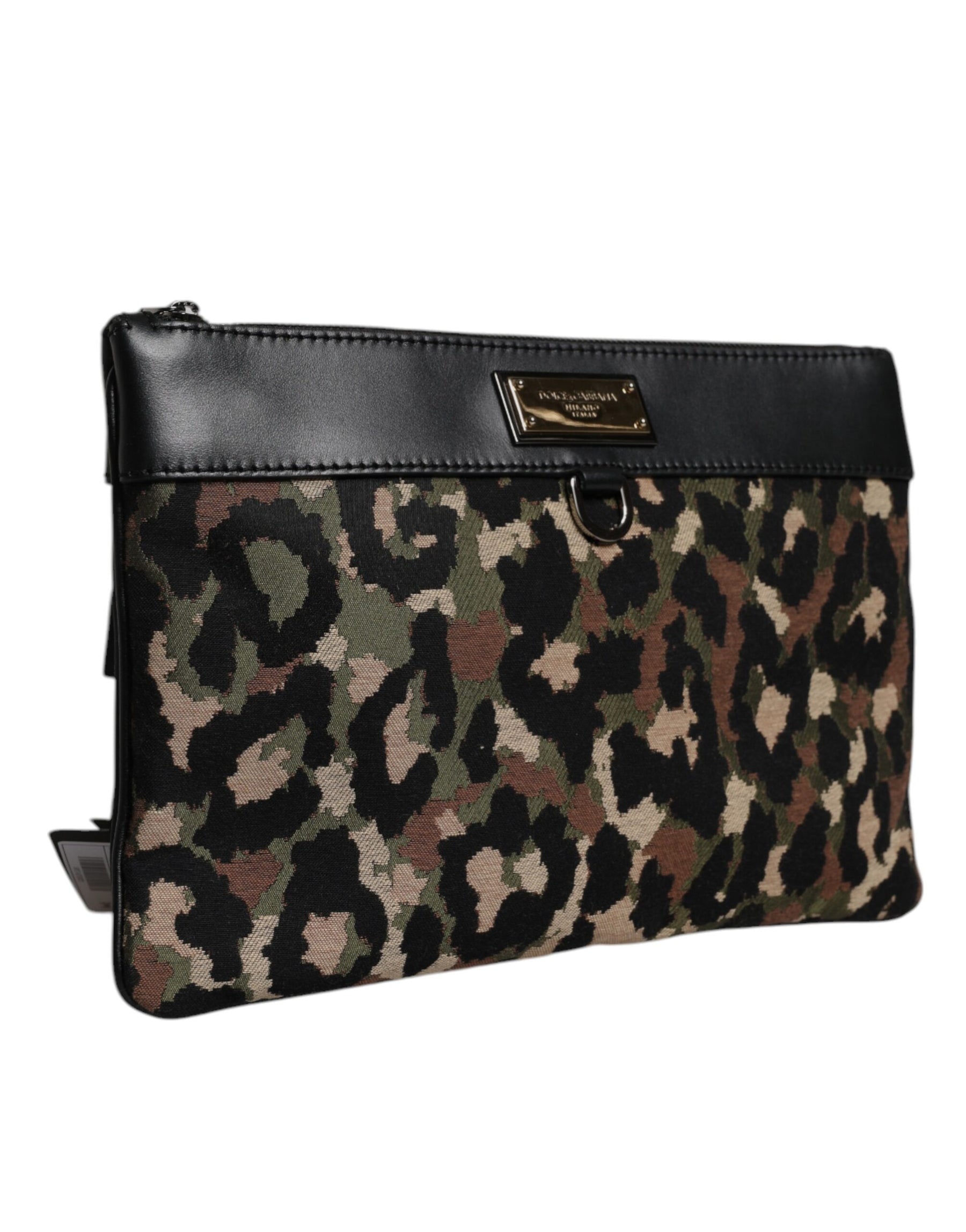 Dolce & Gabbana Multicolor Leopard Print Jacquard Logo Plaque Pouch Bag | Regal Royce