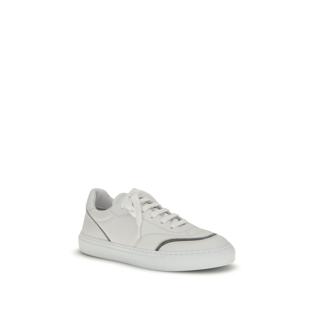 Brunello Cucinelli White Calf Leather Bos Taurus Low Top Sneakers | Regal Royce