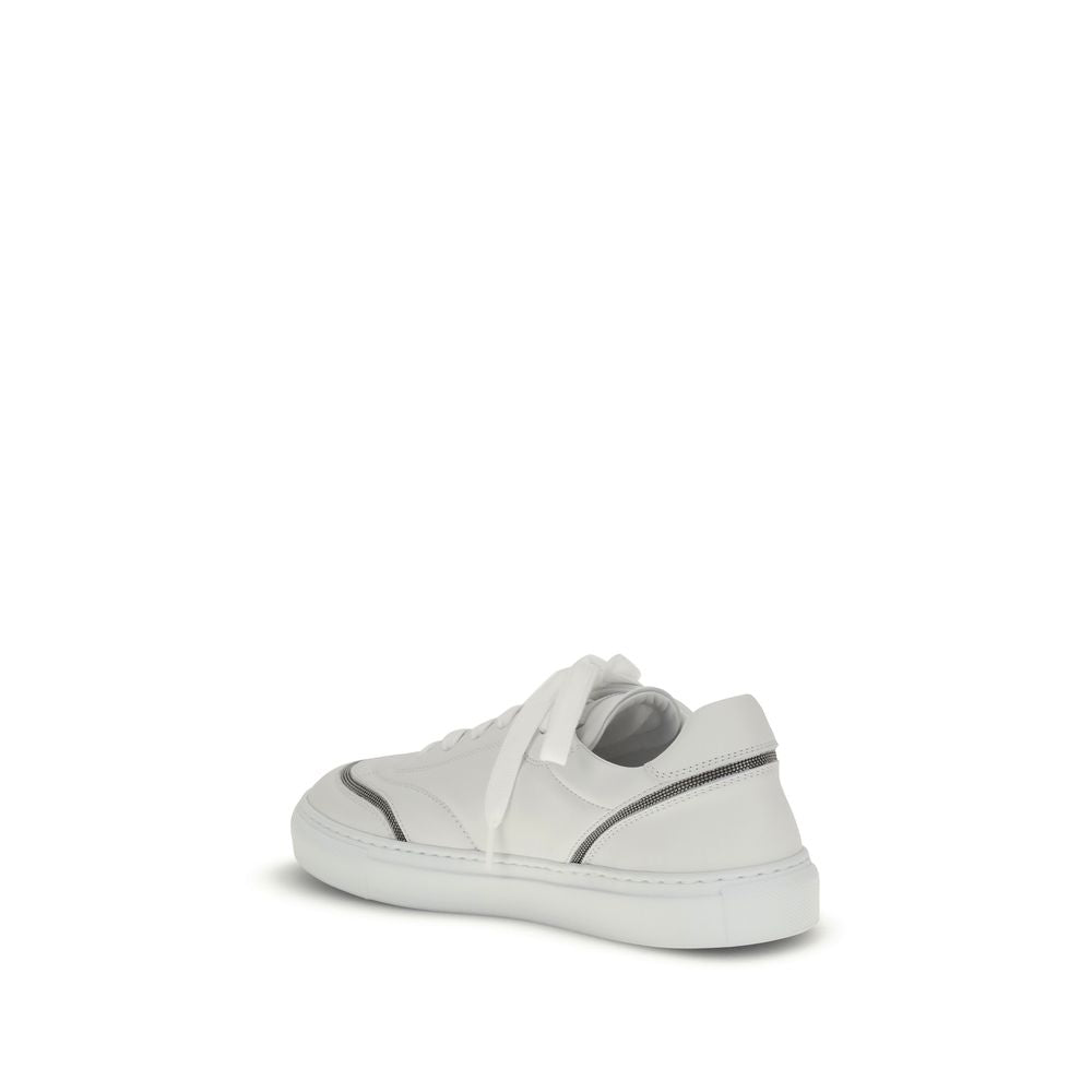 Brunello Cucinelli White Calf Leather Bos Taurus Low Top Sneakers | Regal Royce
