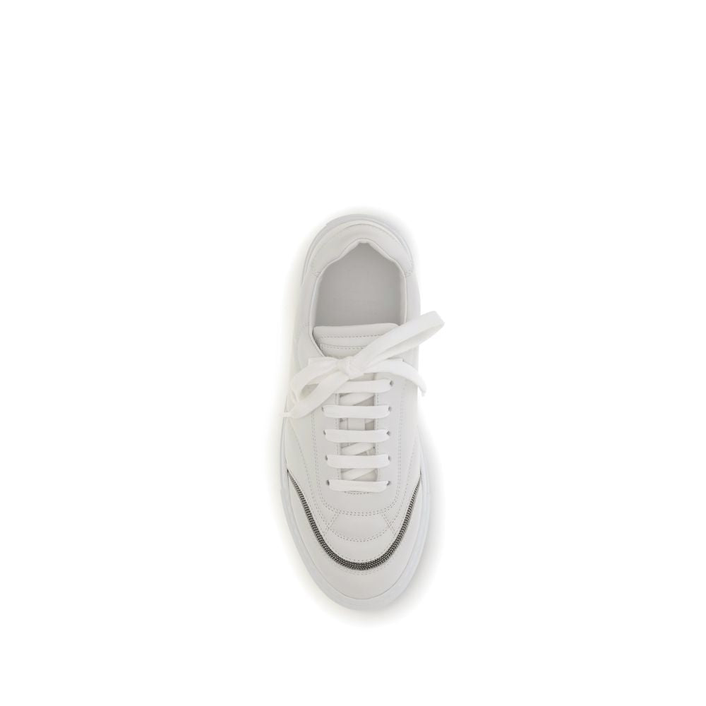 Brunello Cucinelli White Calf Leather Bos Taurus Low Top Sneakers | Regal Royce