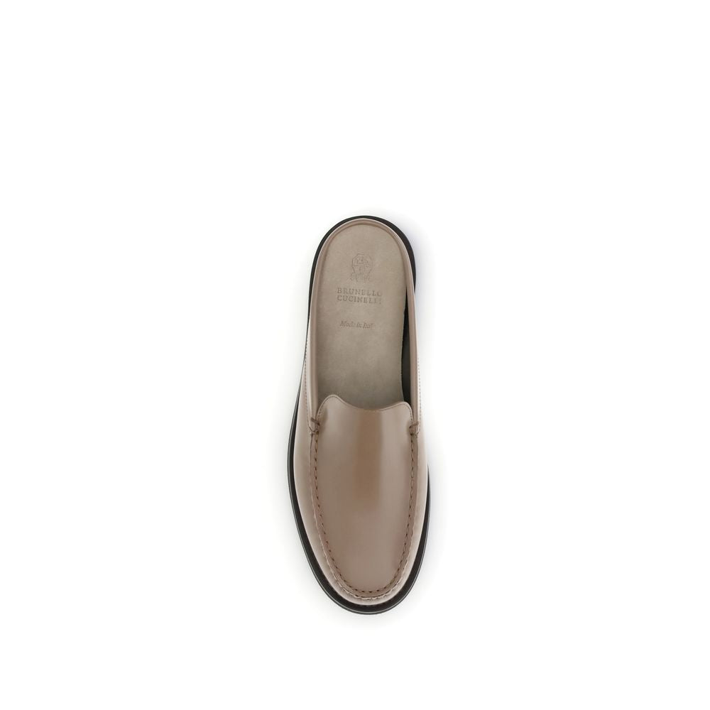 Brunello Cucinelli Beige Calf Leather Bos Taurus Mules | Regal Royce