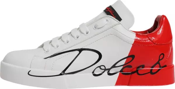 Dolce & Gabbana White Red Logo Portofino Sneakers Shoes | Regal Royce