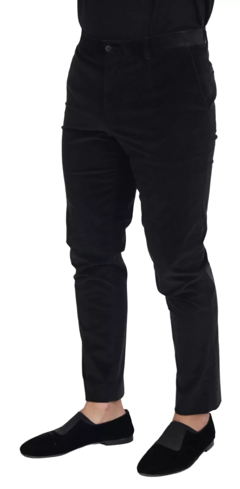 Dolce & Gabbana Black Stretch Cotton Slim Trousers Chino Pants | Regal Royce