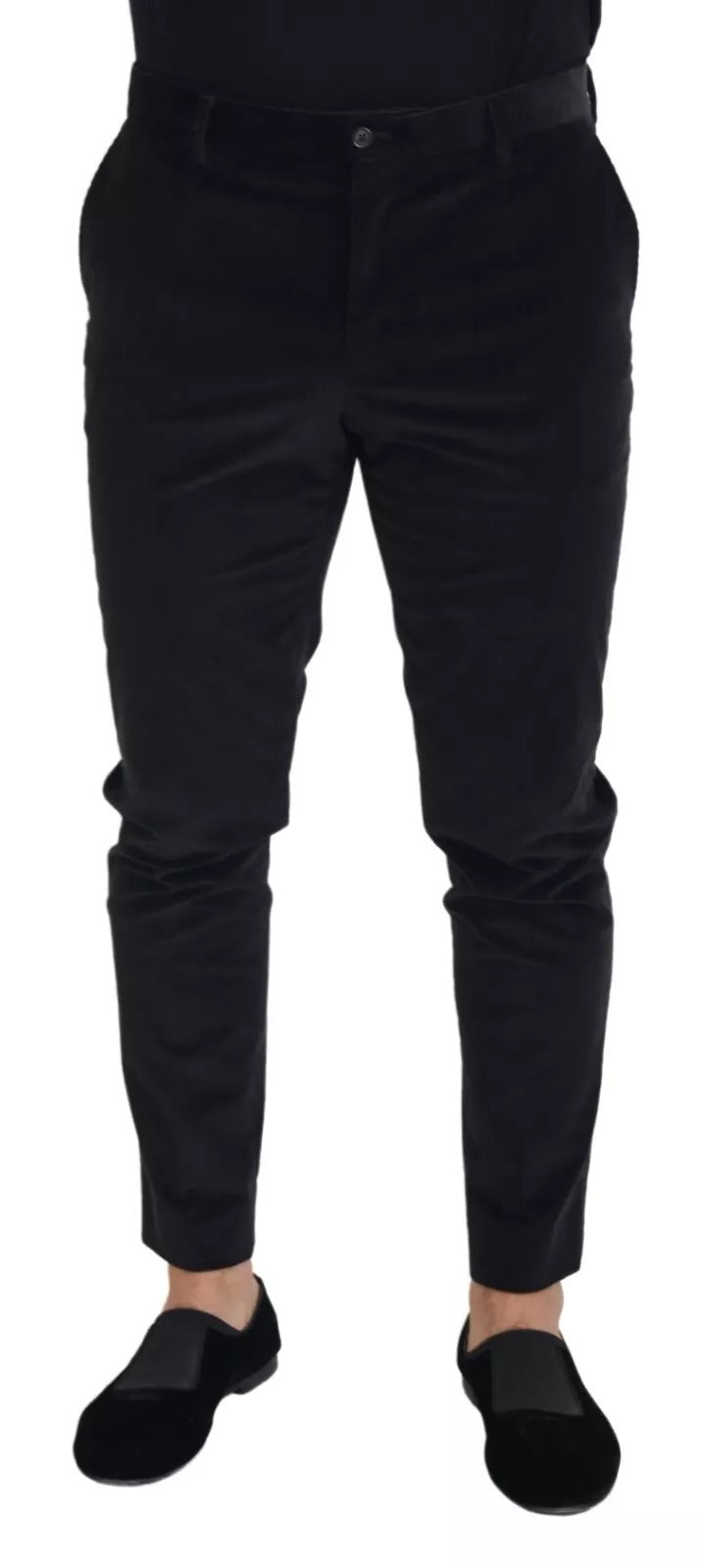 Dolce & Gabbana Black Stretch Cotton Slim Trousers Chino Pants | Regal Royce