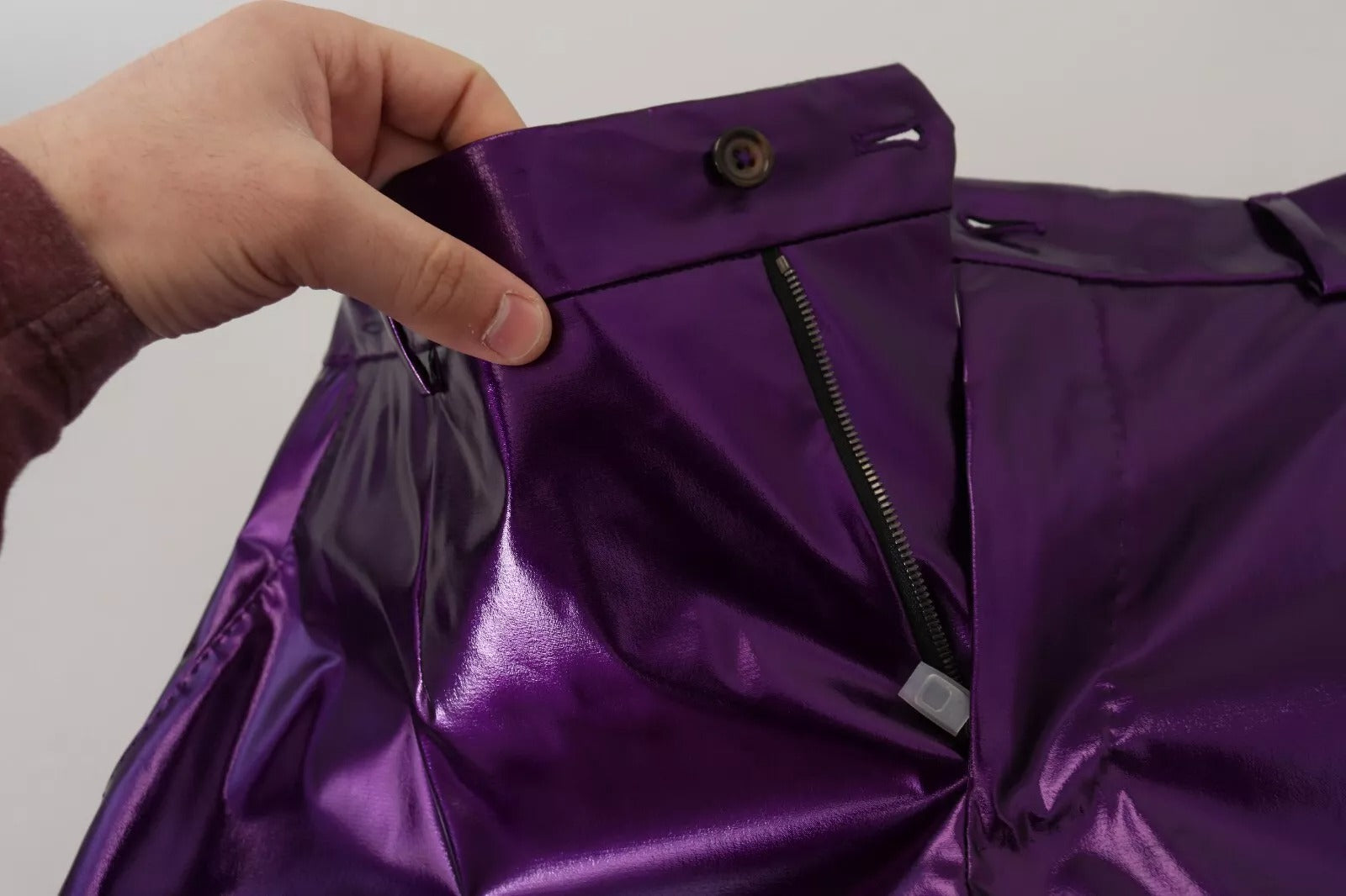 Dolce & Gabbana Purple Metallic Nylon Straight Trouser Pants | Regal Royce