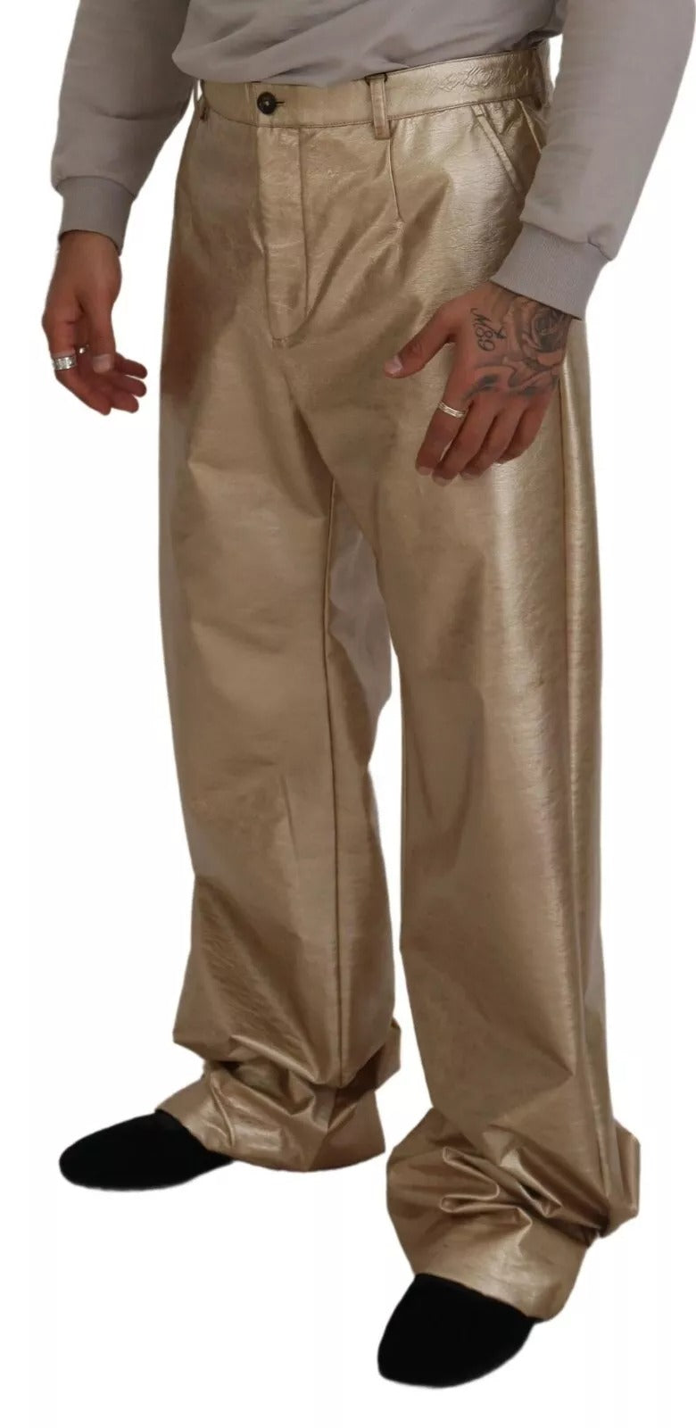 Dolce & Gabbana Metallic Gold Polyester StraightTrouser Pants | Regal Royce
