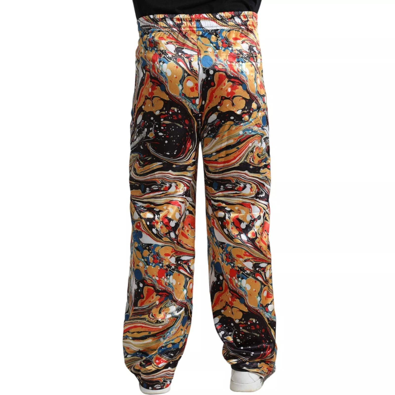 Dolce & Gabbana Multicolor Marble Print Satin Trouser Pants | Regal Royce