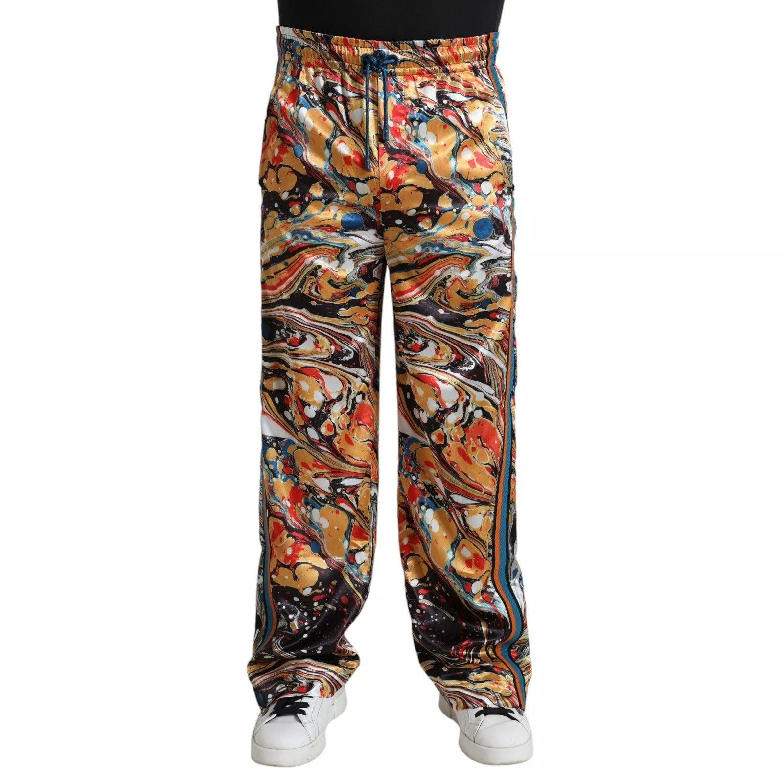 Dolce & Gabbana Multicolor Marble Print Satin Trouser Pants | Regal Royce
