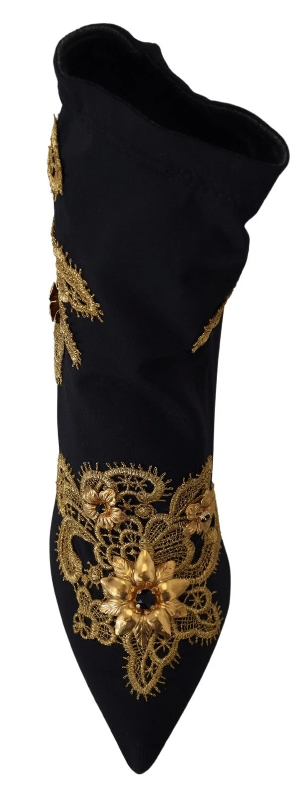 Dolce & Gabbana Black Gold Embroidery Crystal Boots Shoes | Regal Royce