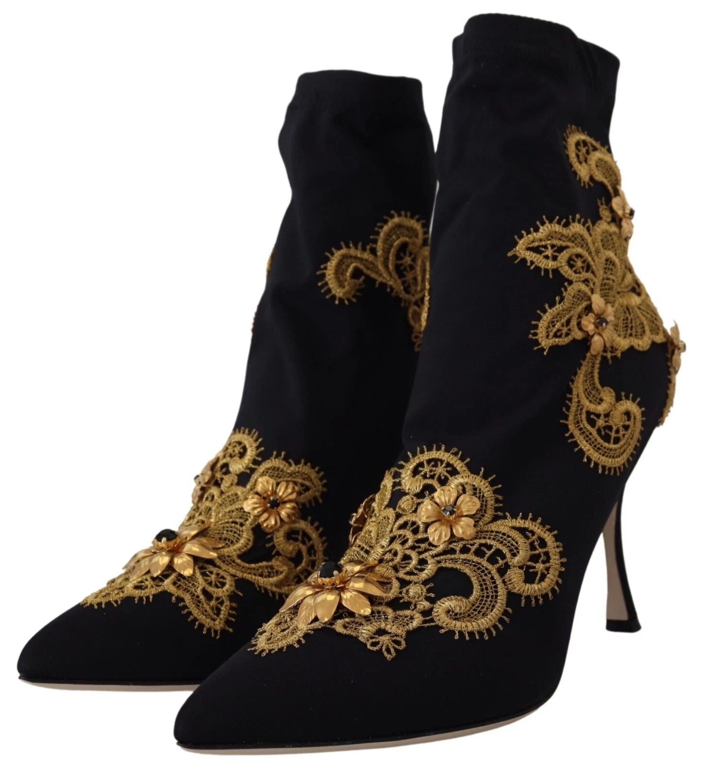 Dolce & Gabbana Black Gold Embroidery Crystal Boots Shoes | Regal Royce