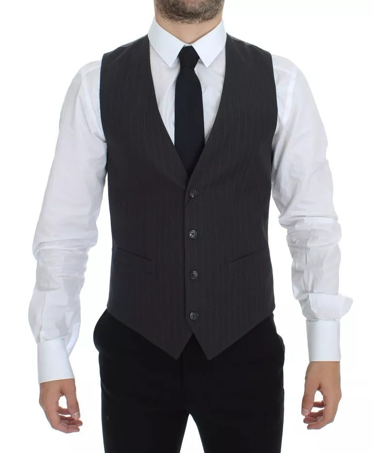 Dolce & Gabbana Gray Striped Formal Dress Gilet Vest | Regal Royce