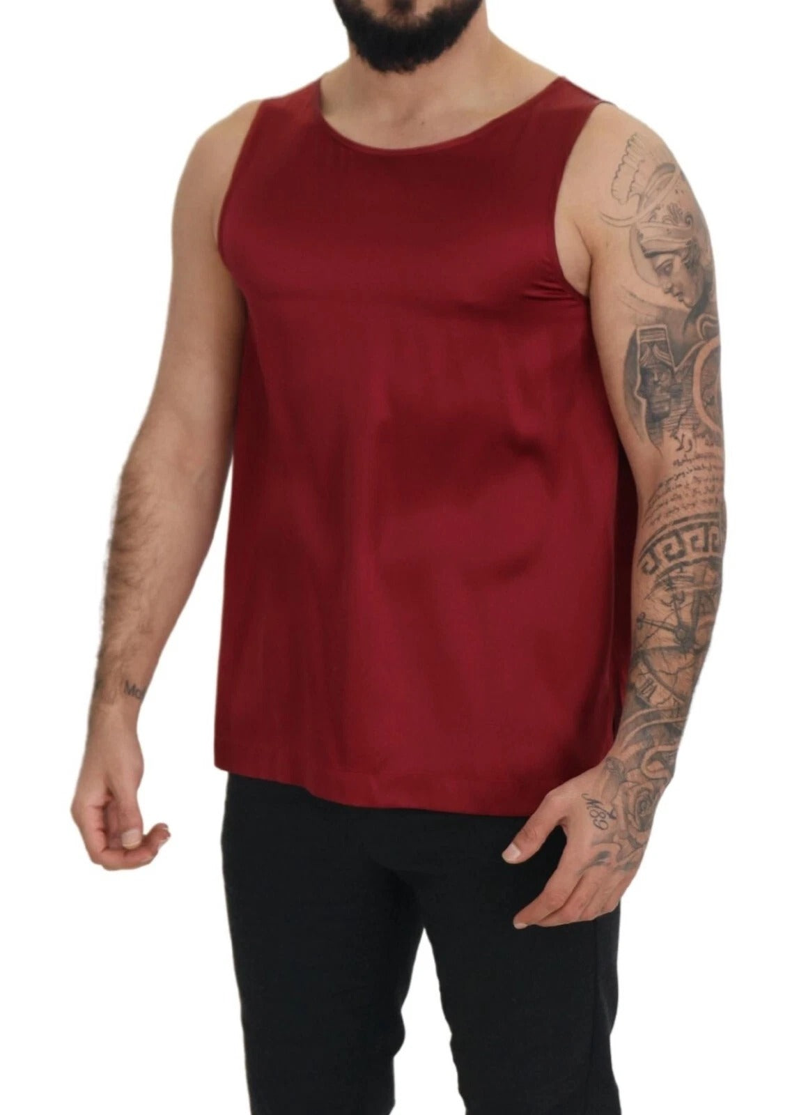 Dolce & Gabbana Red Round Neck Sleeveless Silk T-shirt | Regal Royce