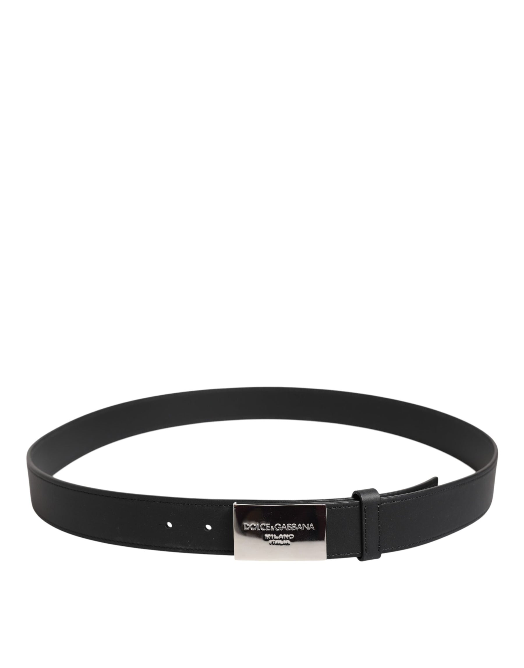 Dolce & Gabbana Black Leather Classic Metal Logo Buckle Belt | Regal Royce