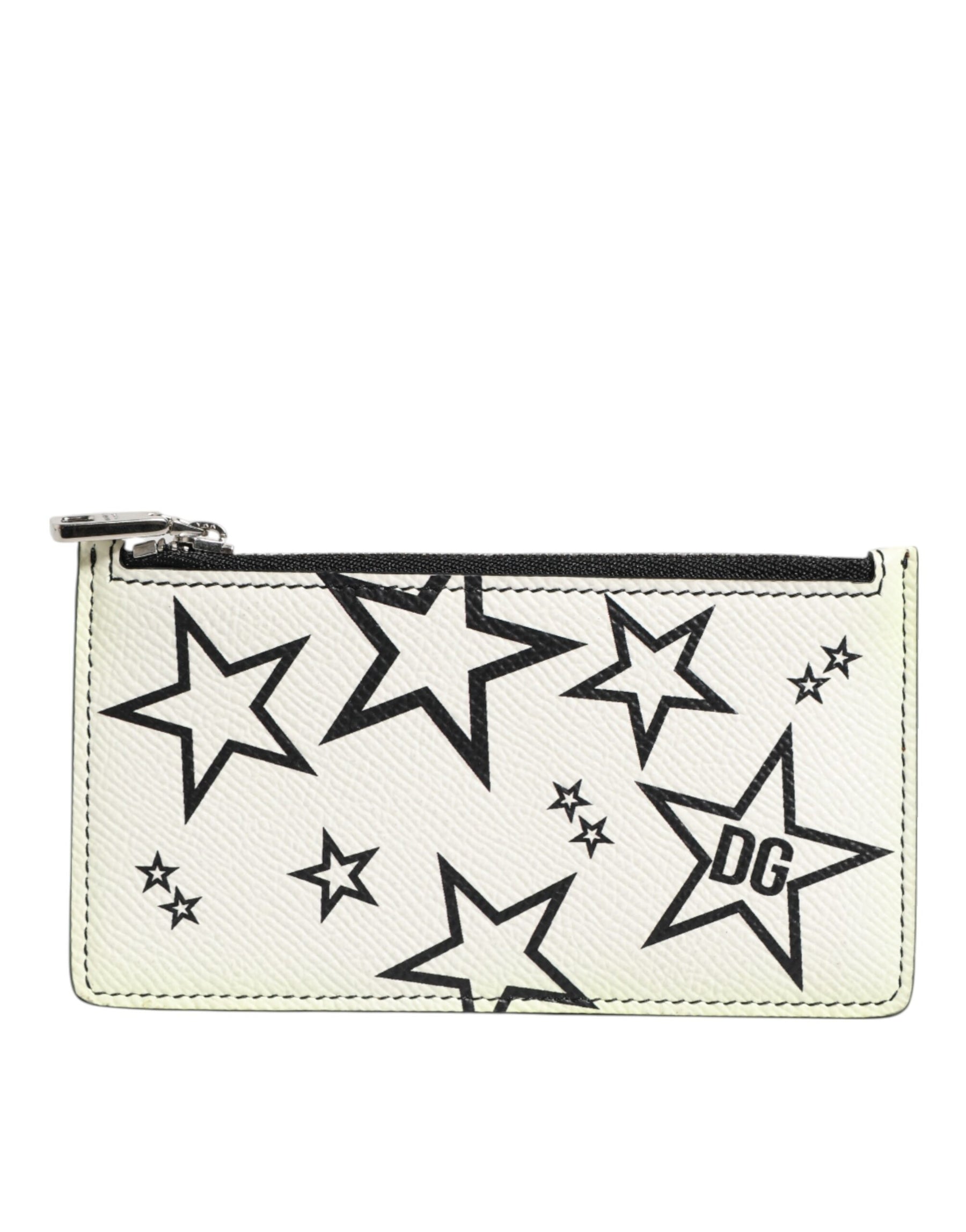Dolce & Gabbana White Leather Douphin DG Logo Star Print Card Holder Wallet | Regal Royce