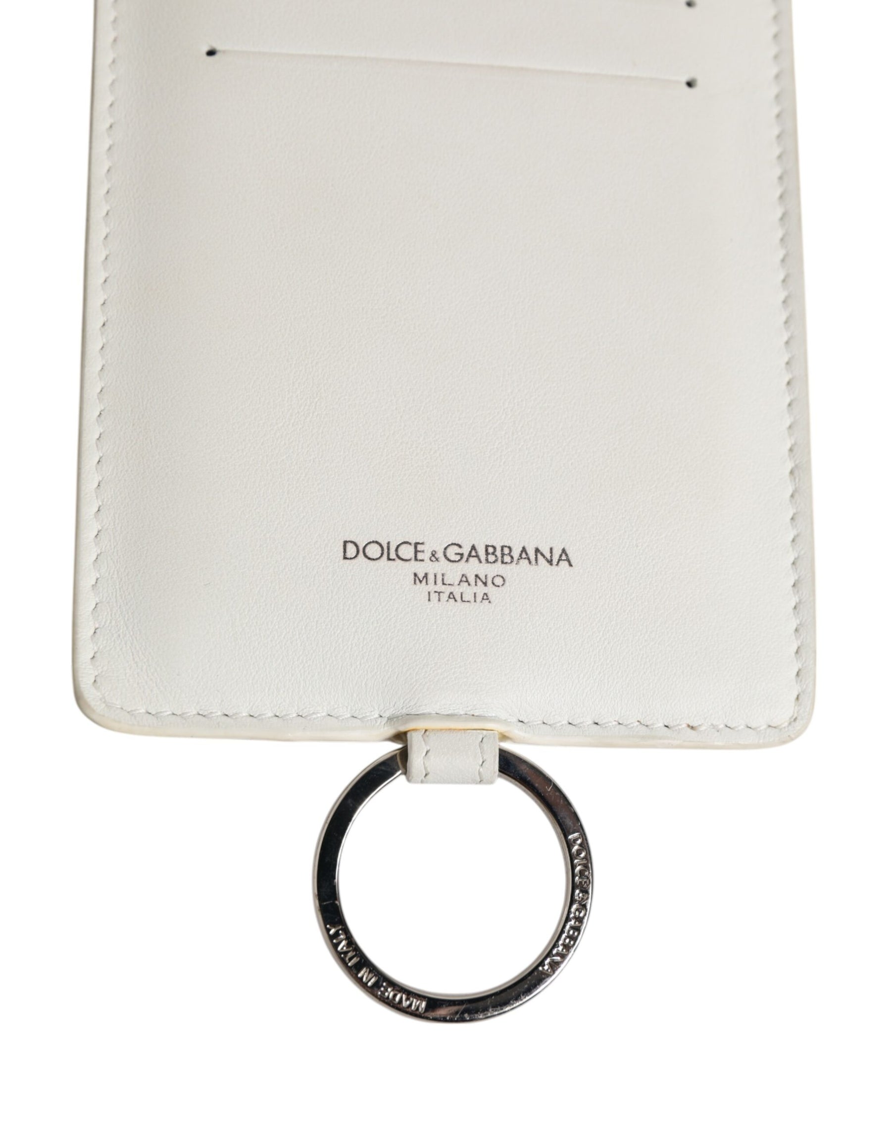 Dolce & Gabbana White Calf Leather Lanyard Logo Card Holder Men Wallet | Regal Royce