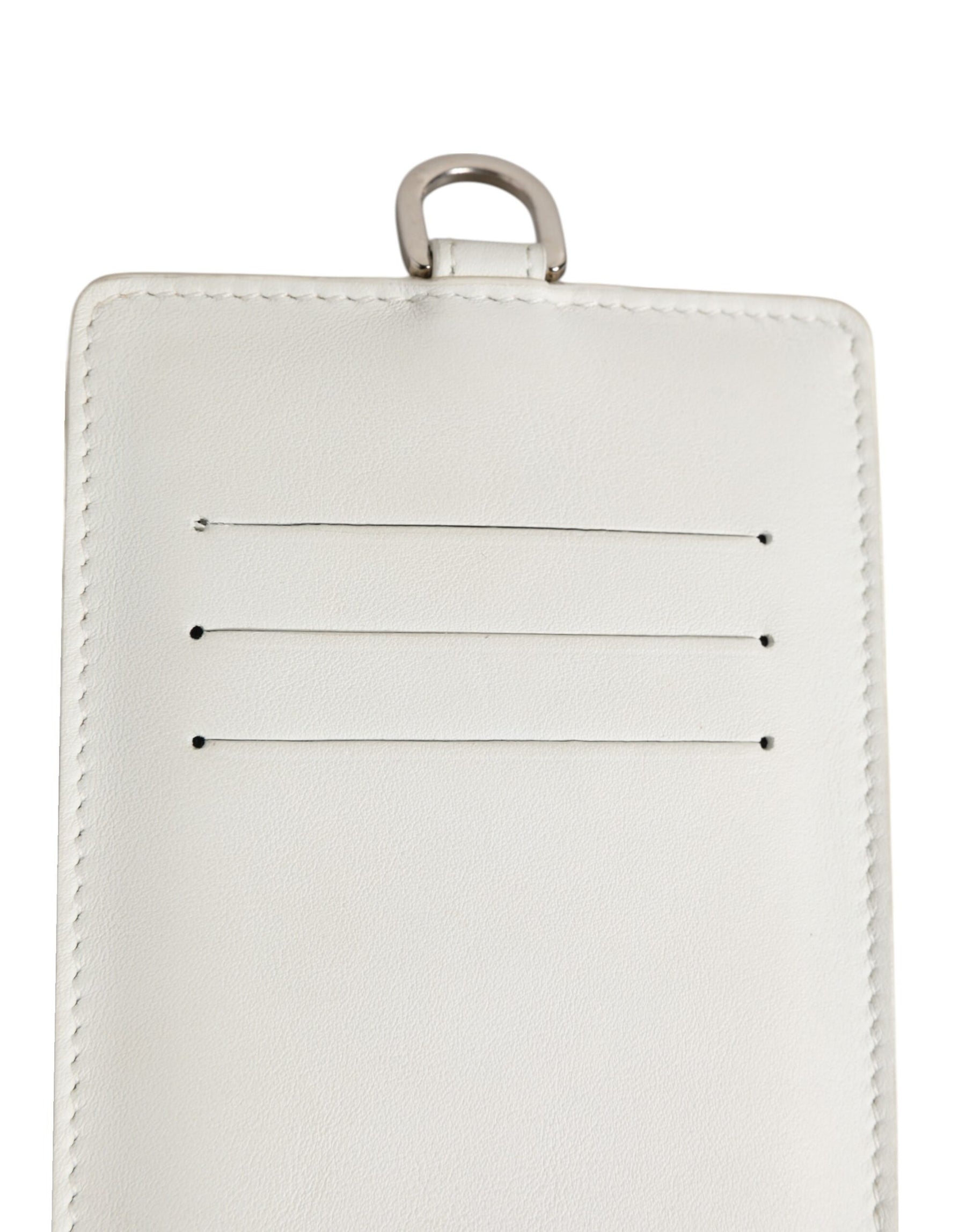 Dolce & Gabbana White Calf Leather Lanyard Logo Card Holder Men Wallet | Regal Royce