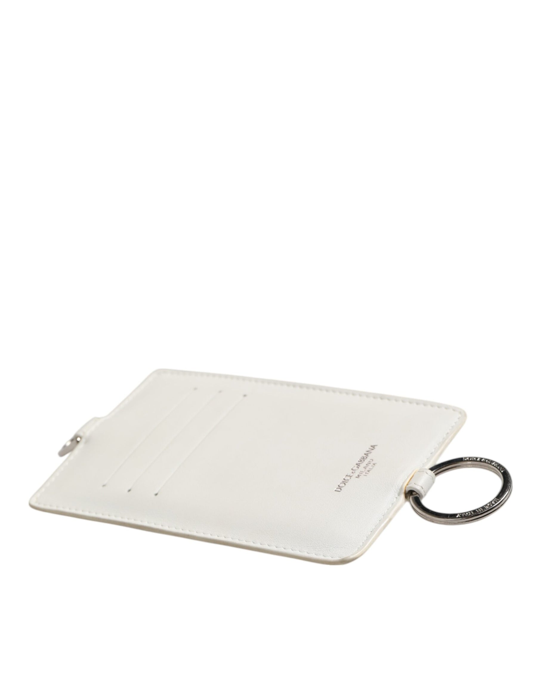 Dolce & Gabbana White Calf Leather Lanyard Logo Card Holder Men Wallet | Regal Royce