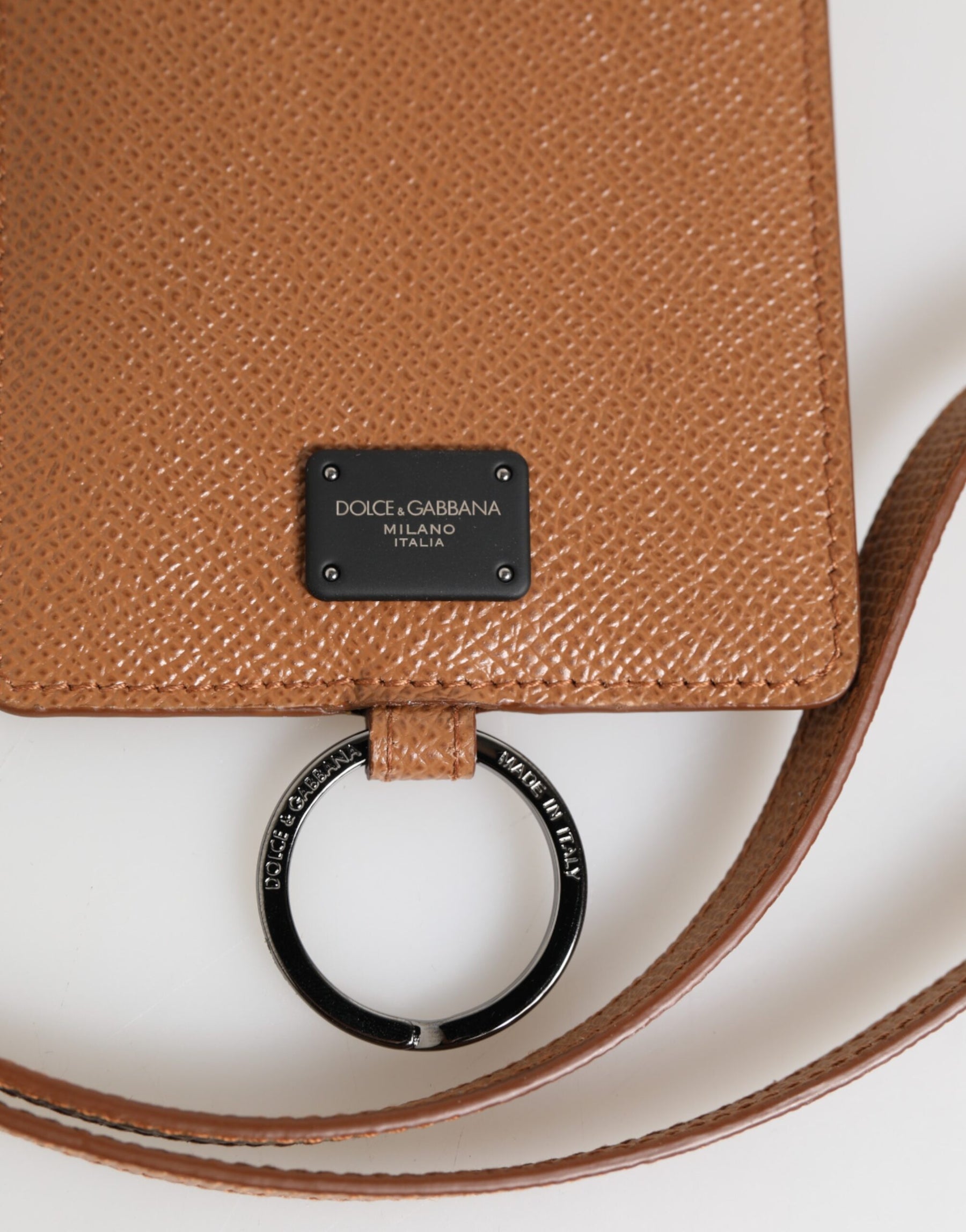 Dolce & Gabbana Dark Brown Leather Lanyard Logo Card Holder Men Wallet | Regal Royce