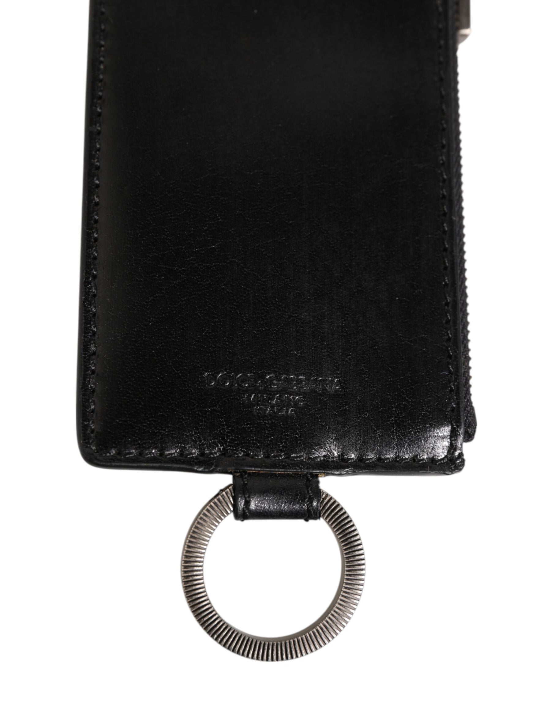Dolce & Gabbana Black Leather Logo Embossed Lanyard Card Holde Wallet | Regal Royce