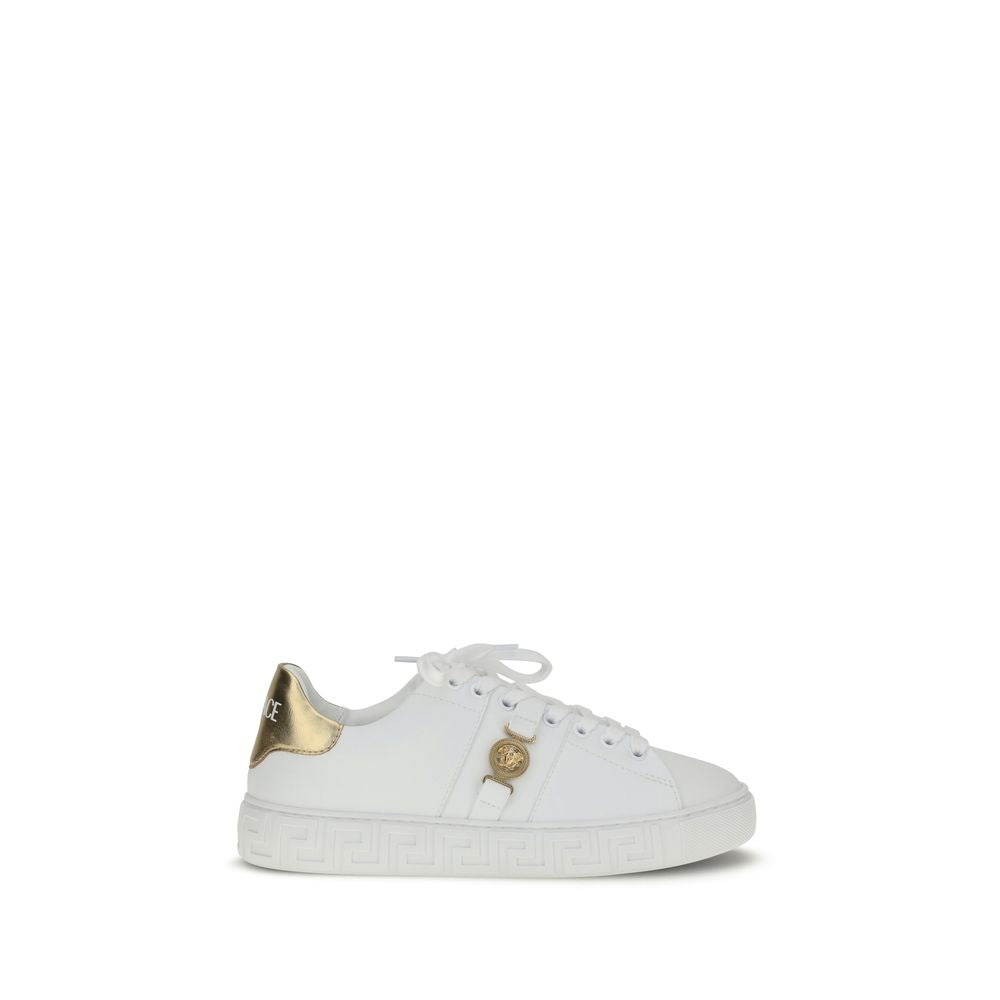 Versace White Calf Leather Bos Taurus Low Top Sneakers | Regal Royce