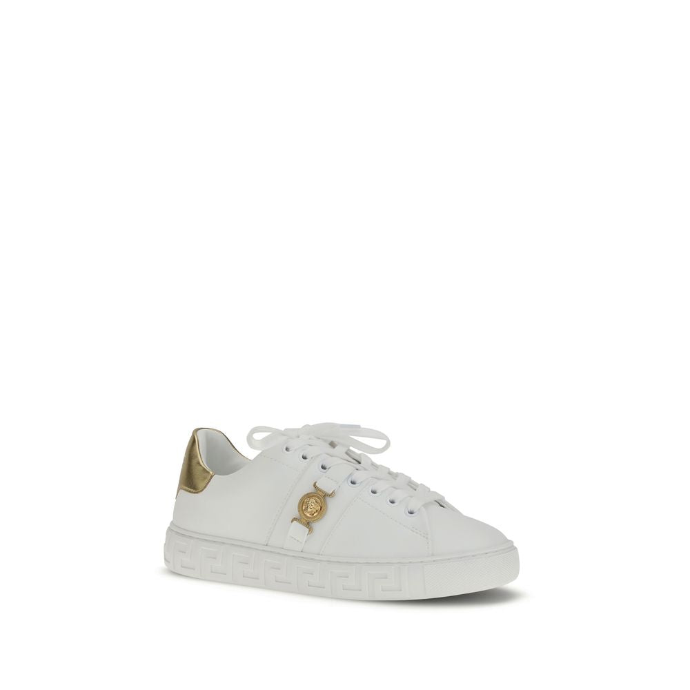 Versace White Calf Leather Bos Taurus Low Top Sneakers | Regal Royce