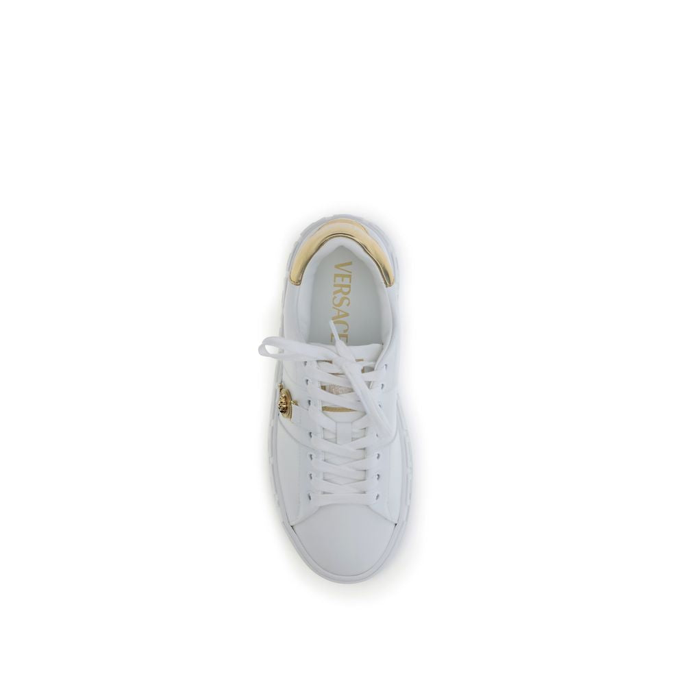 Versace White Calf Leather Bos Taurus Low Top Sneakers | Regal Royce