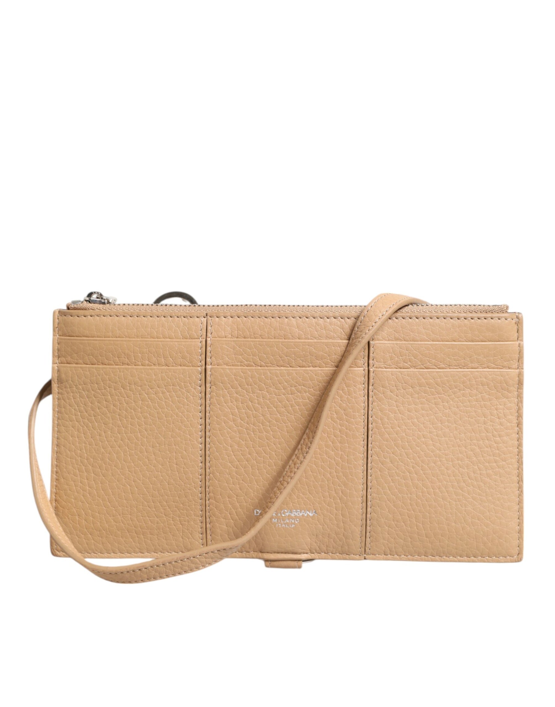 Dolce & Gabbana Beige Calfskin Leather Large Crossbody Card Holder Wallet | Regal Royce